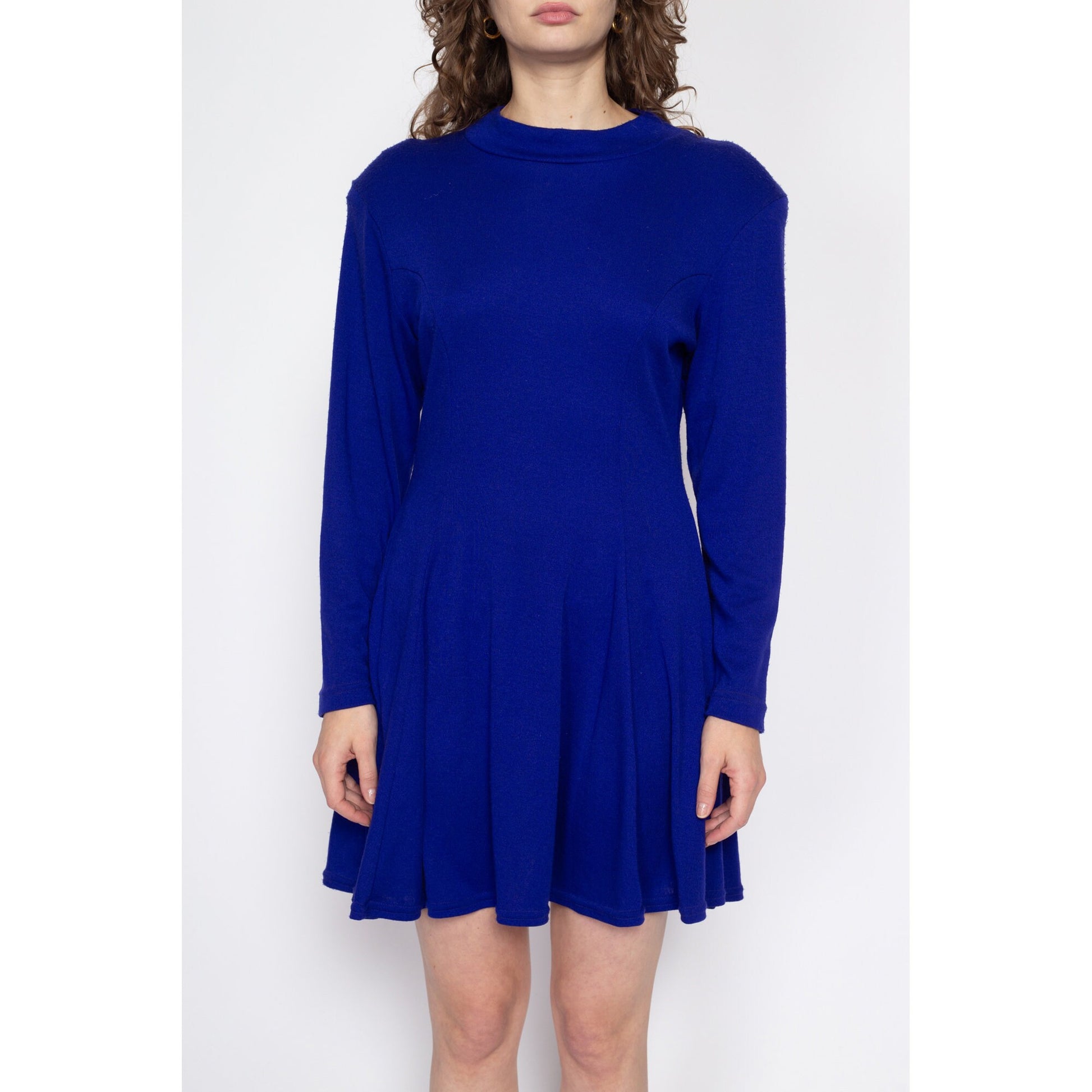 80s Royal Blue Knit Mini Sweater Dress - Med-Lrg Flying Apple Vintage 80s Royal Blue Knit Mini Sweater Dress - Med-Lrg Flying Apple Vintage