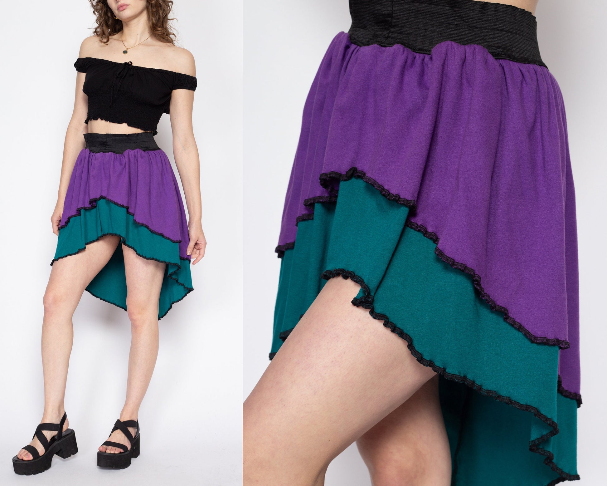 90s Color Block High-Low Hem Mini Skirt Sm-Med – Flying Apple