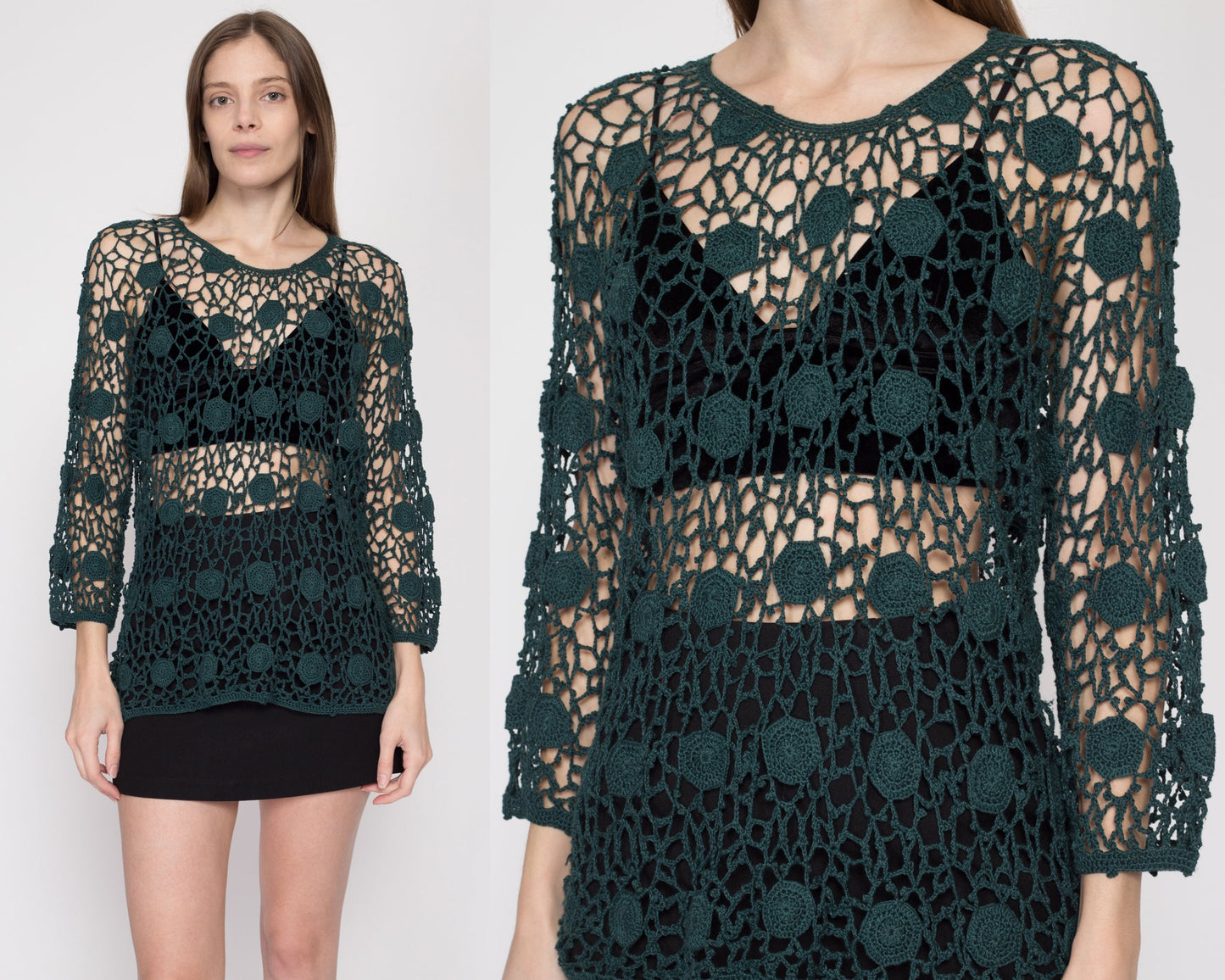 Medium 70s 80s Kroshetta Green Crochet Top