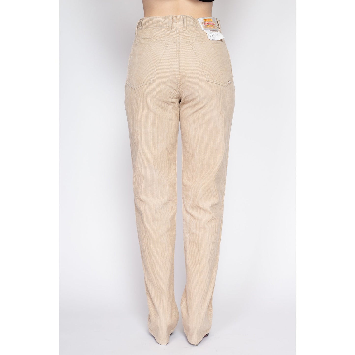 33" Waist 90s Jordache Tan Corduroy Pants Unisex | Vintage High Waisted Tapered Leg Cords Trousers