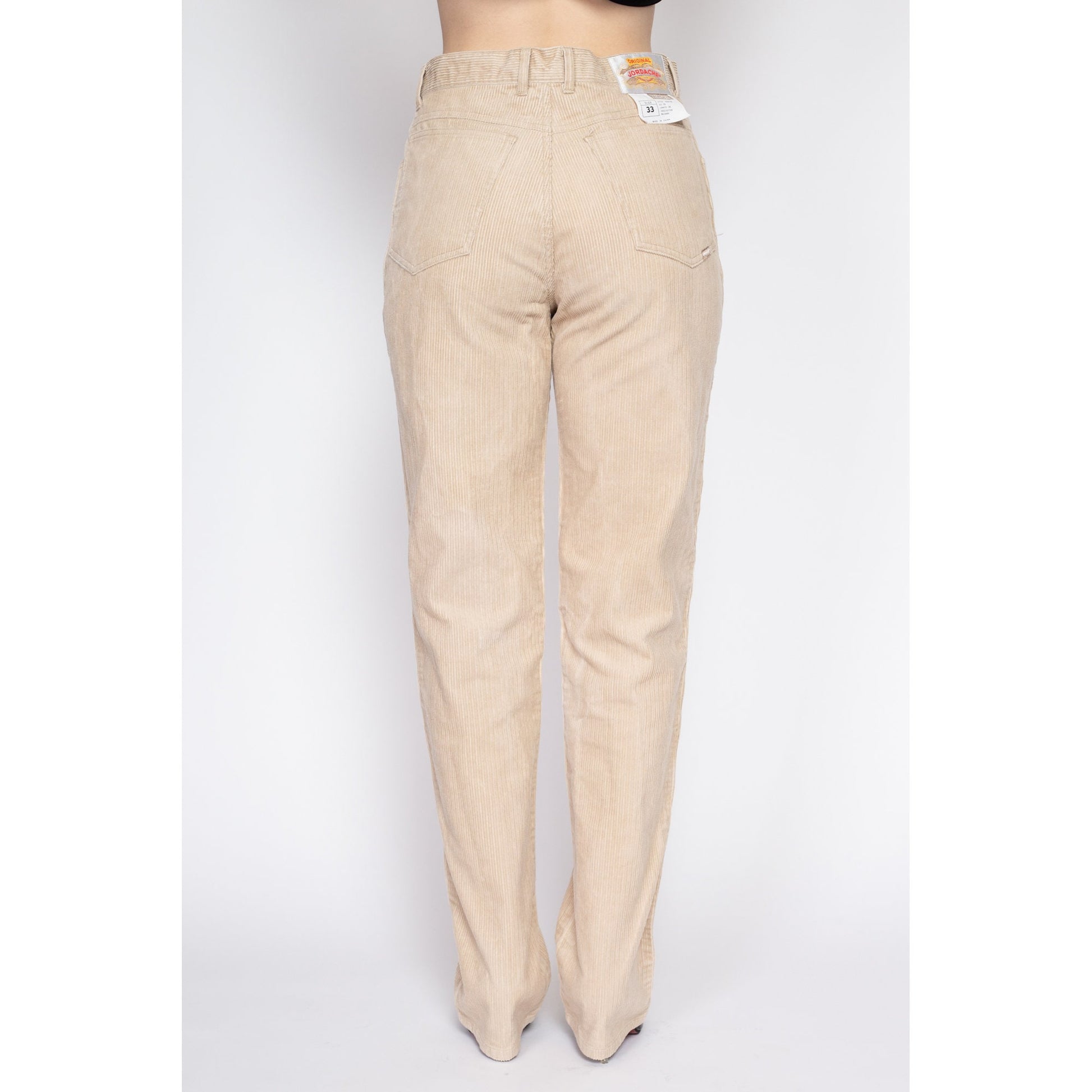 33" Waist 90s Jordache Tan Corduroy Pants Unisex | Vintage High Waisted Tapered Leg Cords Trousers