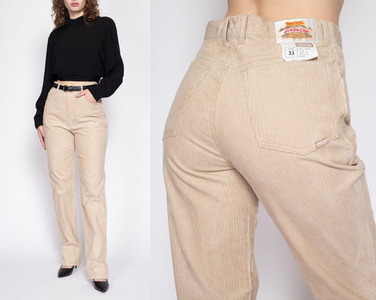 33" Waist 90s Jordache Tan Corduroy Pants Unisex | Vintage High Waisted Tapered Leg Cords Trousers
