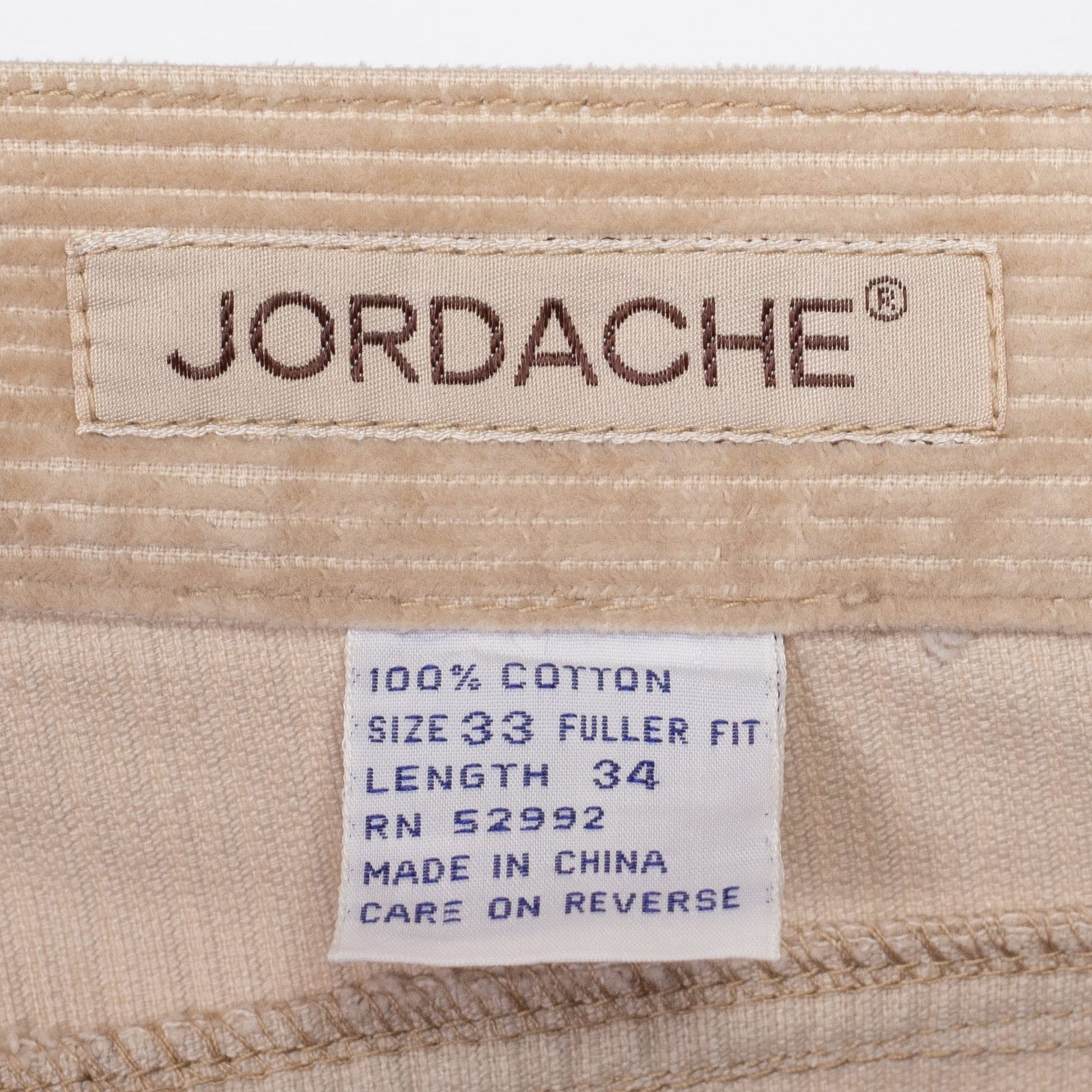 33" Waist 90s Jordache Tan Corduroy Pants Unisex | Vintage High Waisted Tapered Leg Cords Trousers