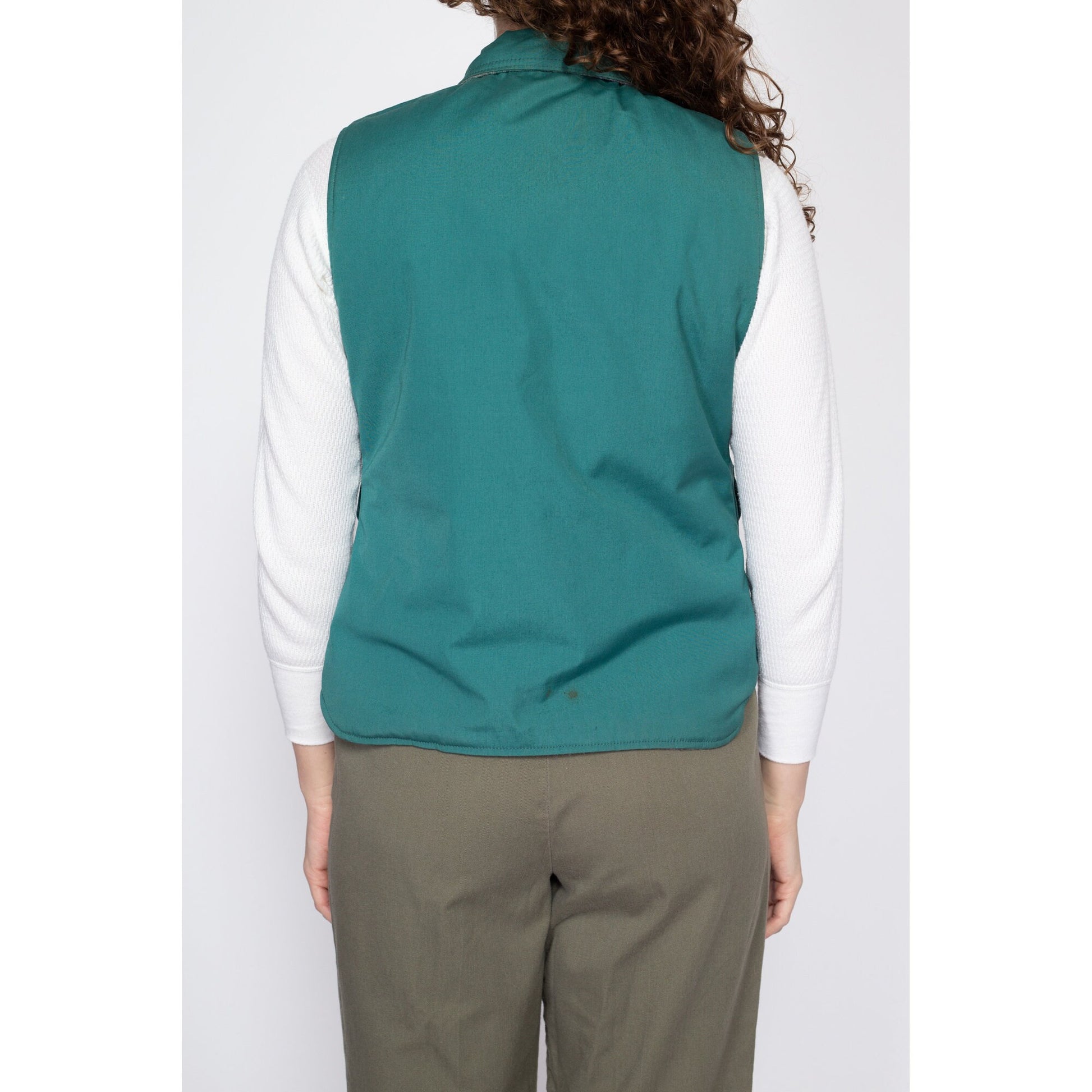 Medium 80s Woolrich Teal & Plaid Reversible Vest | Vintage Snap Up Sleeveless Jacket