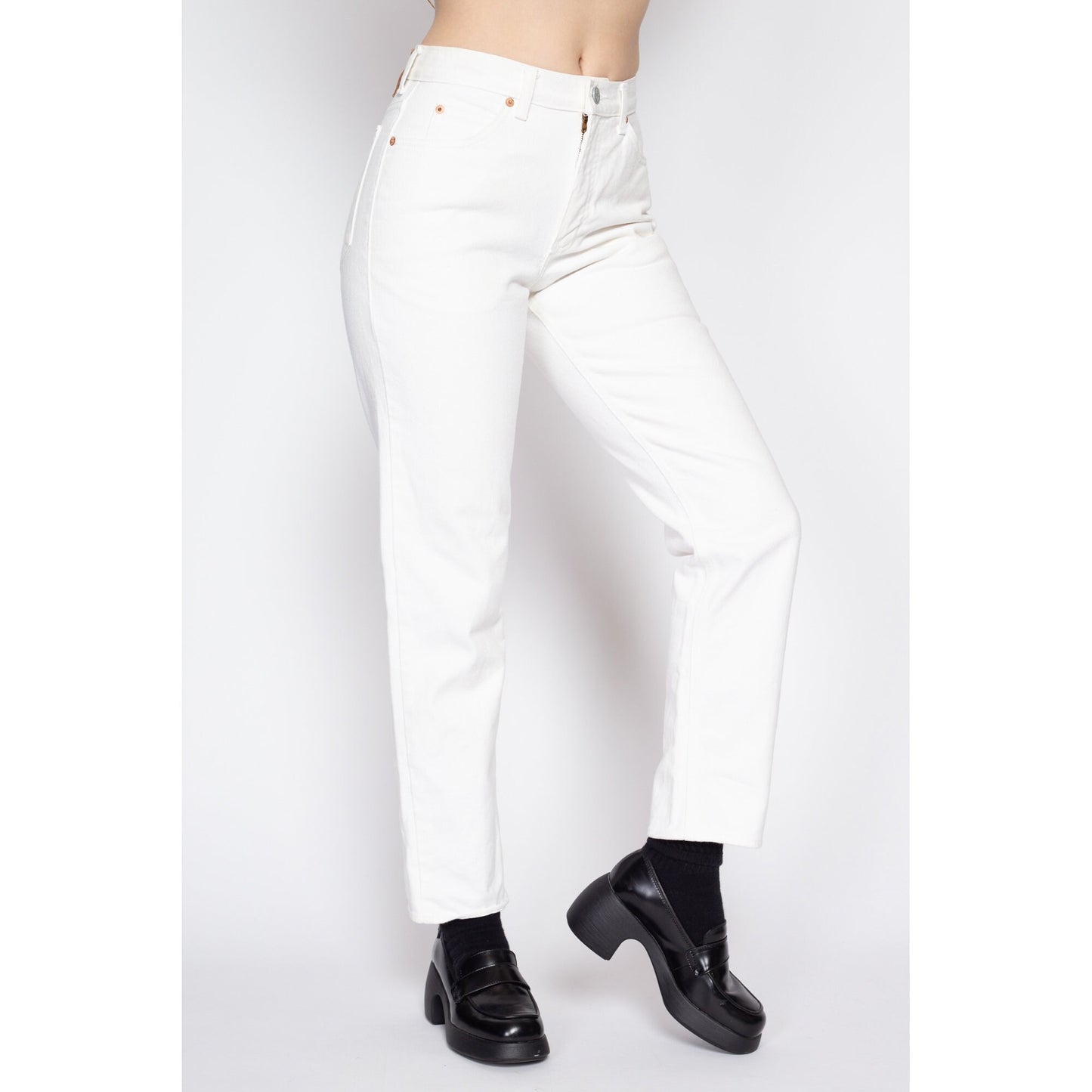Small 90s Calvin Klein White Jeans | Vintage CK Denim Tapered Leg Jeans