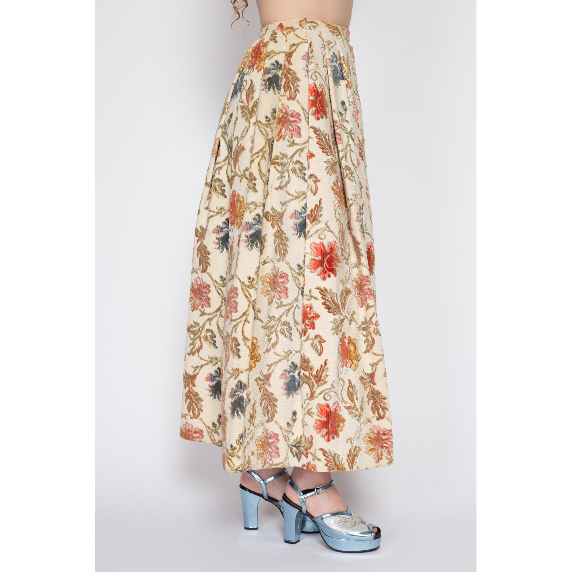 Small 1960s Floral Tapestry Maxi Skirt NWT | Vintage 60s Mr. Gee Melba Hobson High Waisted A Line Carpet Skirt