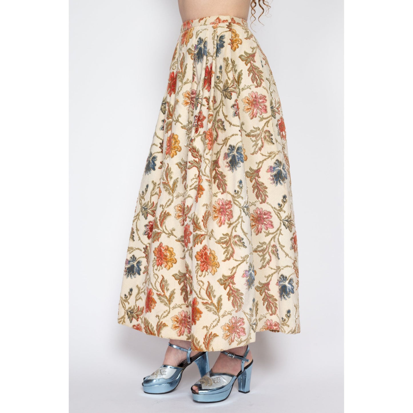Small 1960s Floral Tapestry Maxi Skirt NWT | Vintage 60s Mr. Gee Melba Hobson High Waisted A Line Carpet Skirt