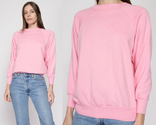 Small 90s Pink Soft Raglan Sweatshirt | Vintage Slouchy Plain Crewneck Pullover