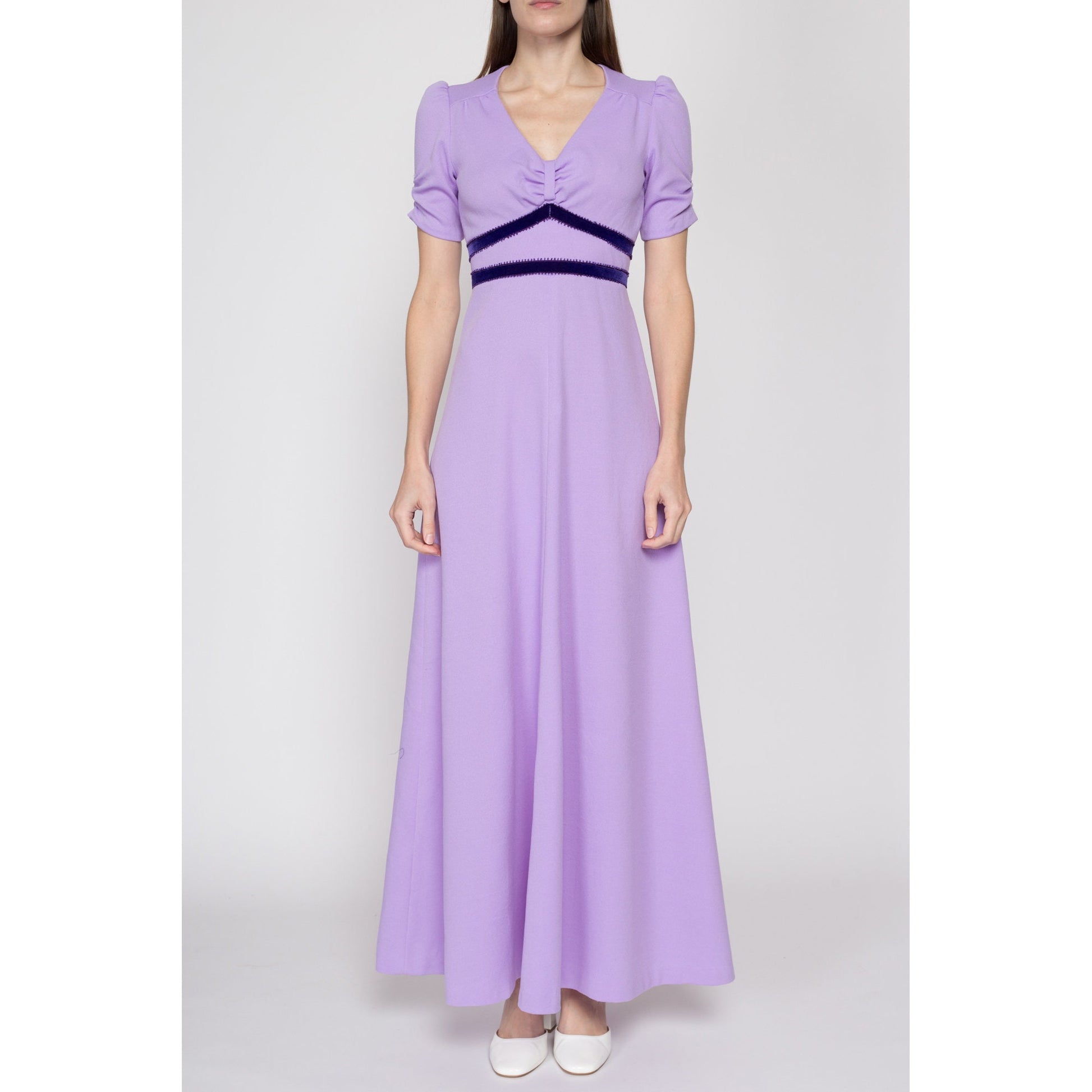 XS 60s Lilac Purple Puff Sleeve Maxi Dress Flying Apple Vintage XS 60s Lilac Purple Puff Sleeve Maxi Dress Flying Apple Vintage
