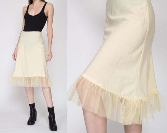 XS Vintage Yellow Ruffle Skirt Slip | 90s Y2K Fairycore Sheer Lingerie Midi Half Slip