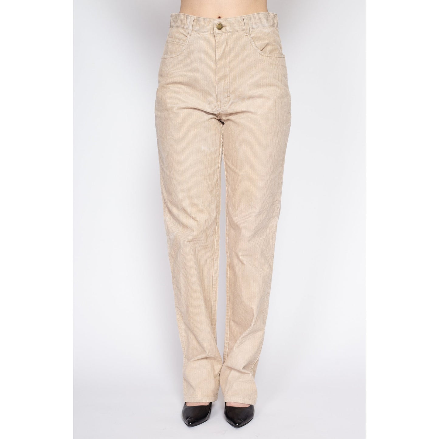 33" Waist 90s Jordache Tan Corduroy Pants Unisex | Vintage High Waisted Tapered Leg Cords Trousers