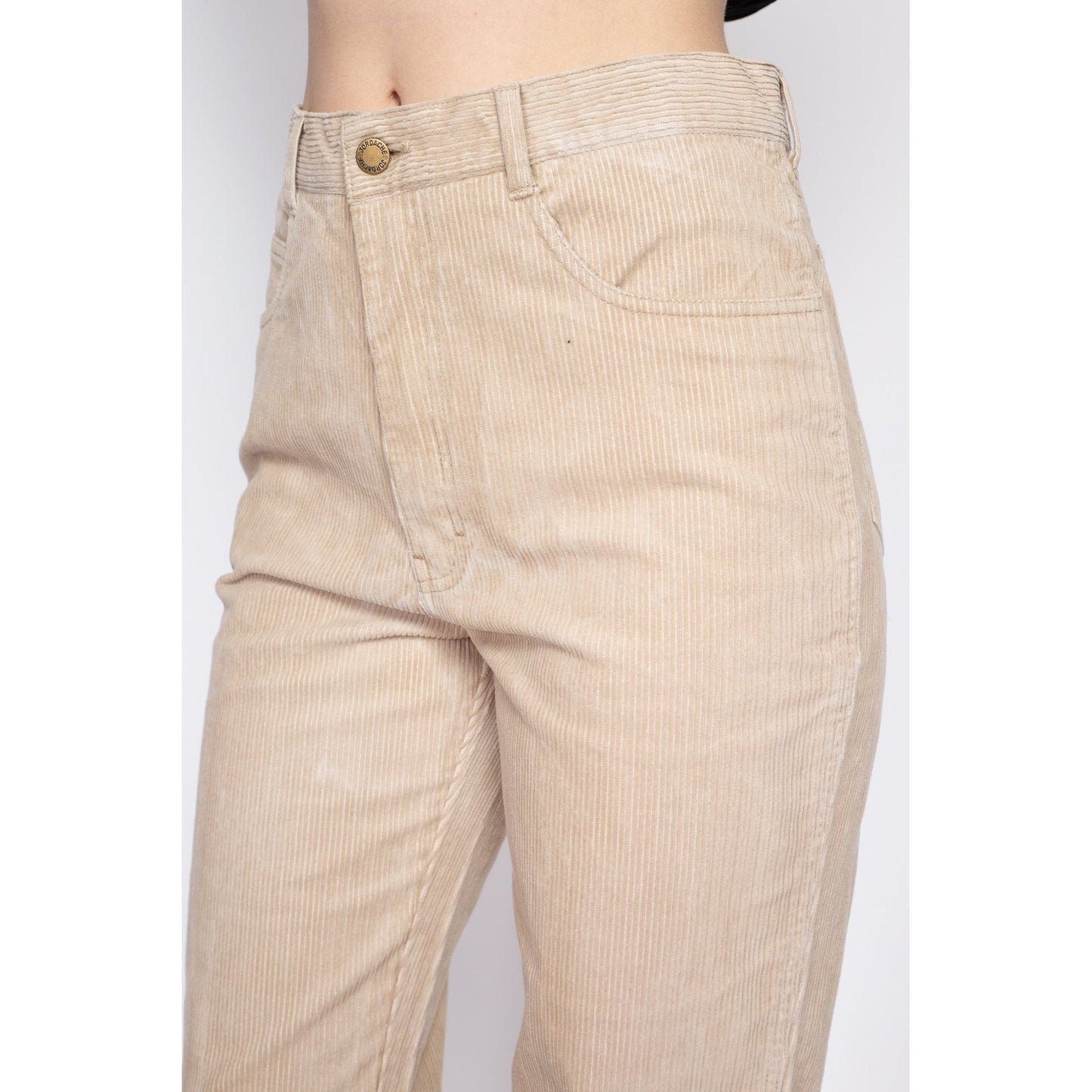 33" Waist 90s Jordache Tan Corduroy Pants Unisex | Vintage High Waisted Tapered Leg Cords Trousers