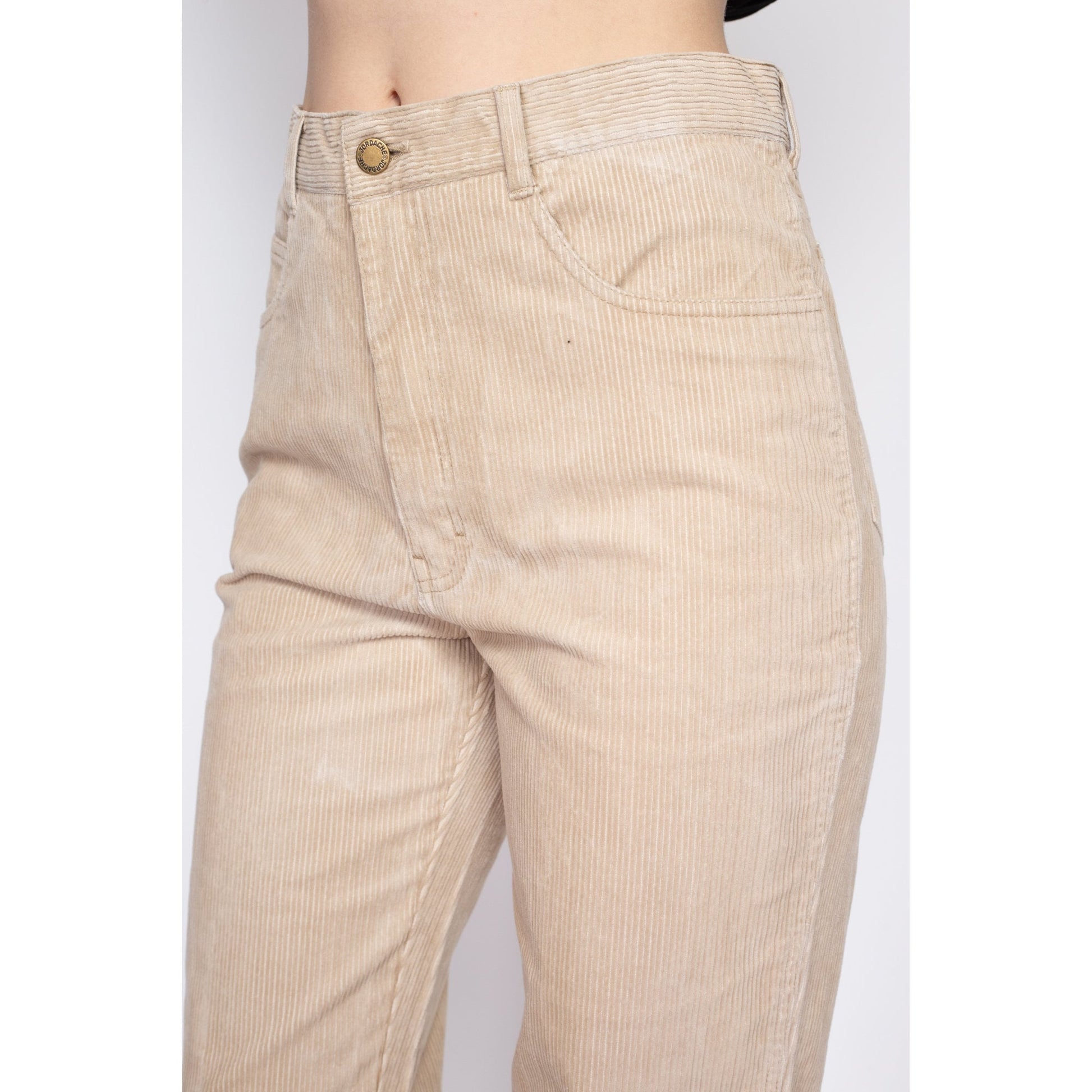 33" Waist 90s Jordache Tan Corduroy Pants Unisex | Vintage High Waisted Tapered Leg Cords Trousers