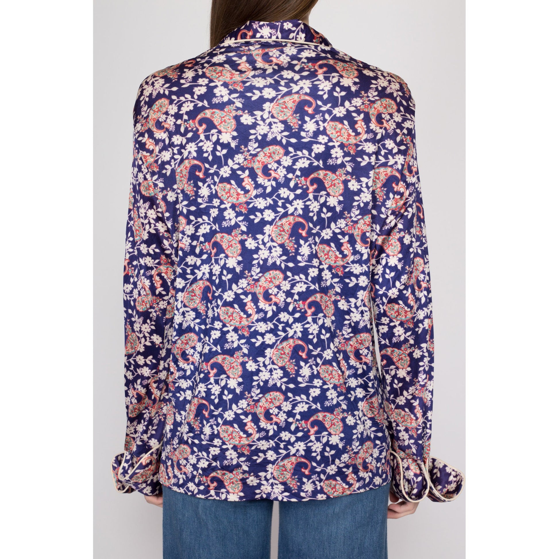 70s Mr. Jan Purple Floral Satin Shirt | Boho Vintage Loungewear Disco Pajama Top