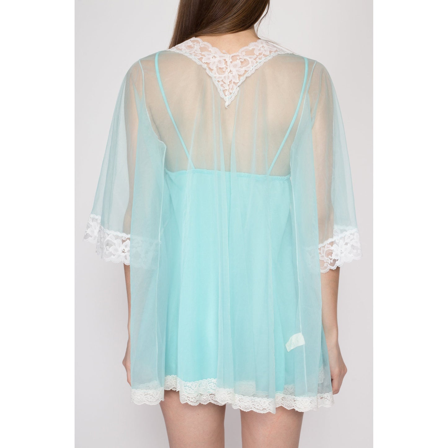 Medium 60s Blue Chiffon Babydoll Peignoir Set | Vintage Negligee Matching Outfit Mini Nightie & Robe