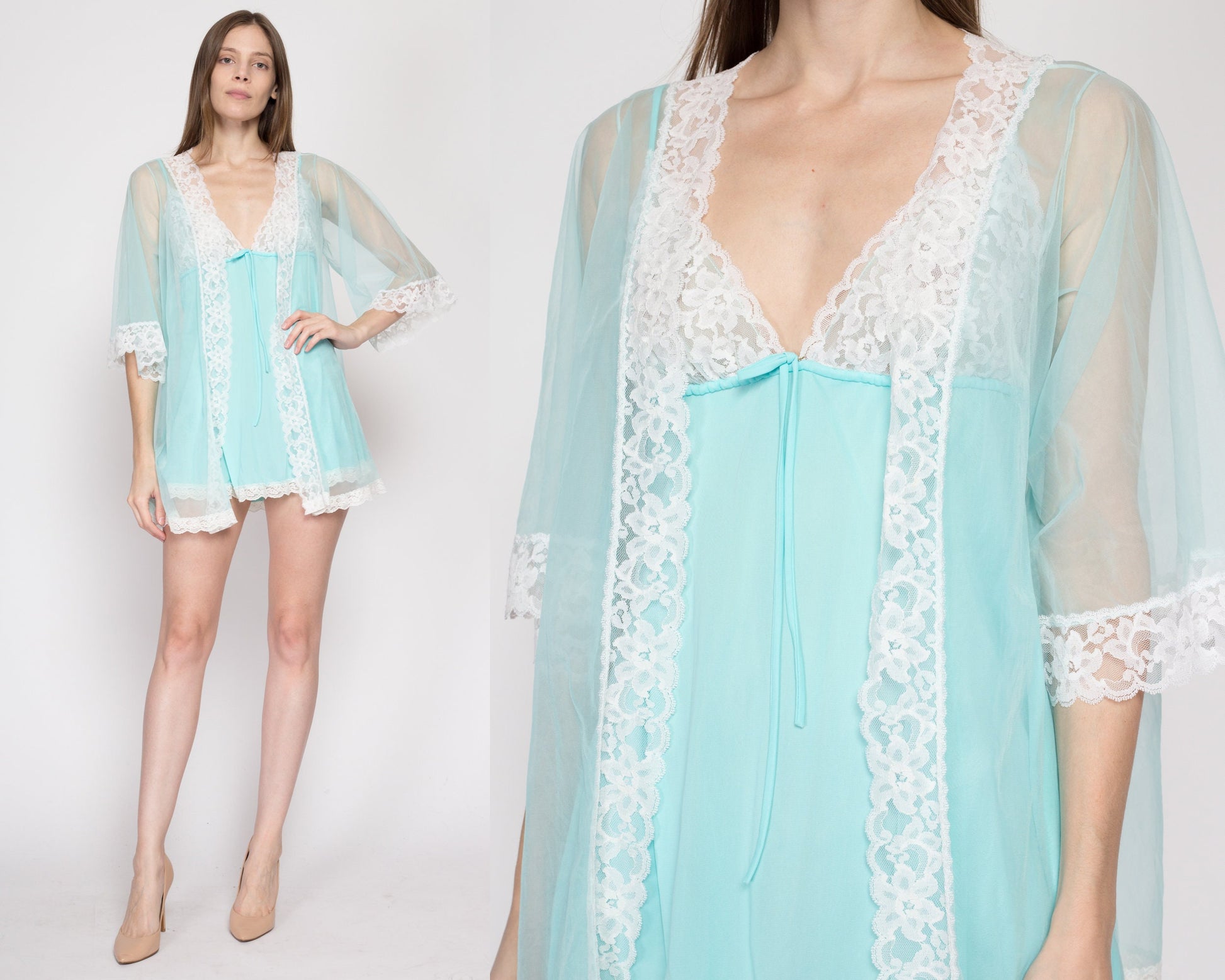 Vintage 1960s Pale Green Sheer Babydoll Nightgown, Small