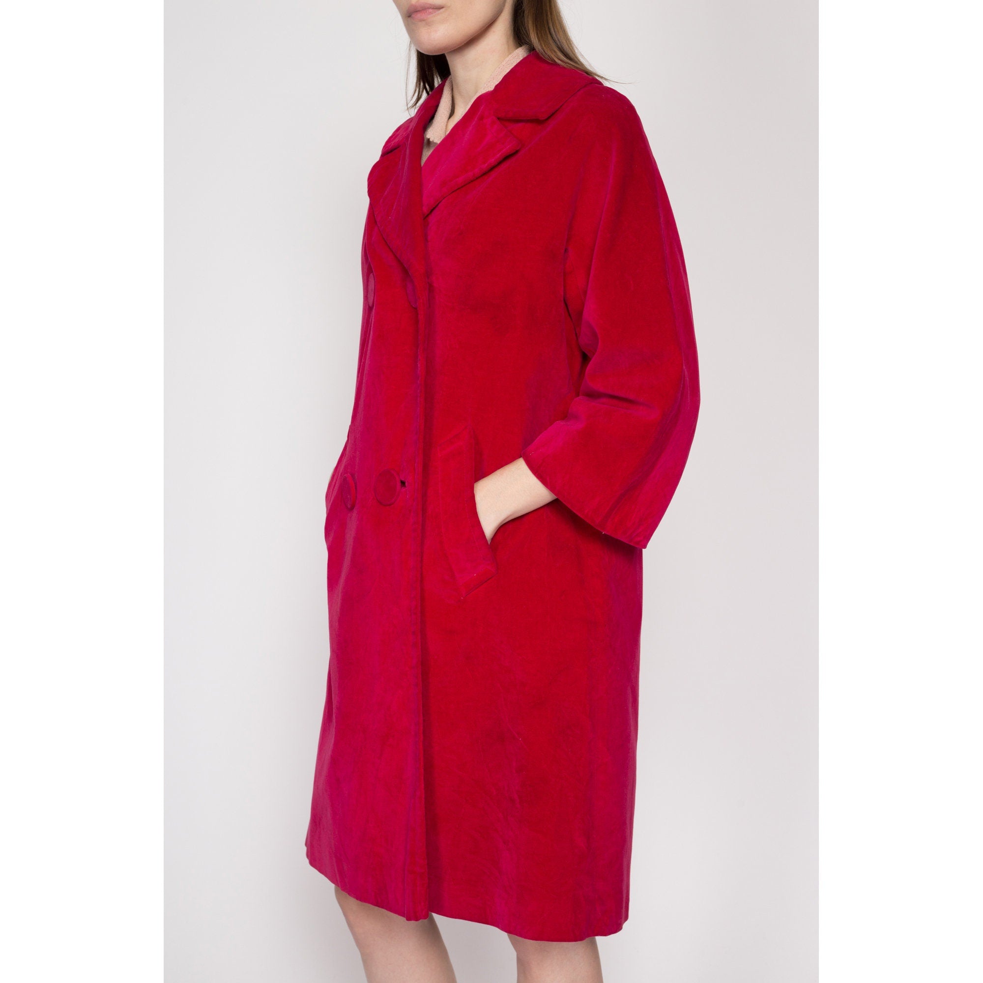 Medium 50s 60s Marguerite Rubel Hot Pink Velvet Swing Coat