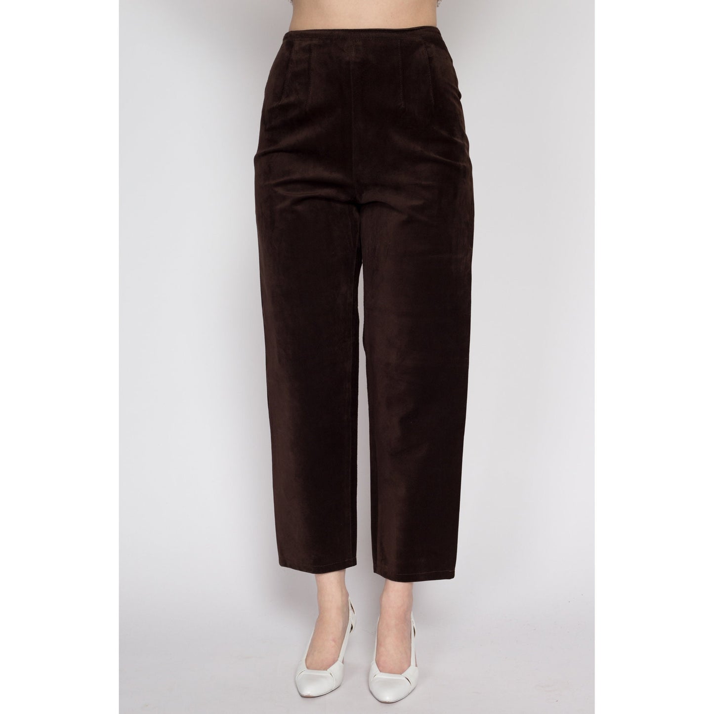 Small 90s Brown Suede High Waisted Trousers 26" | Vintage Ann Taylor Leather Tapered Leg Ankle Pants