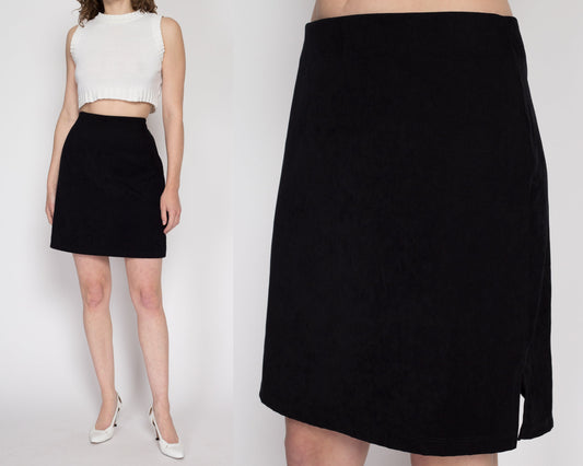 Med-Lrg Y2K Black Ultrasuede Mini Skirt | Vintage A Line High Waisted Minimalist Skirt