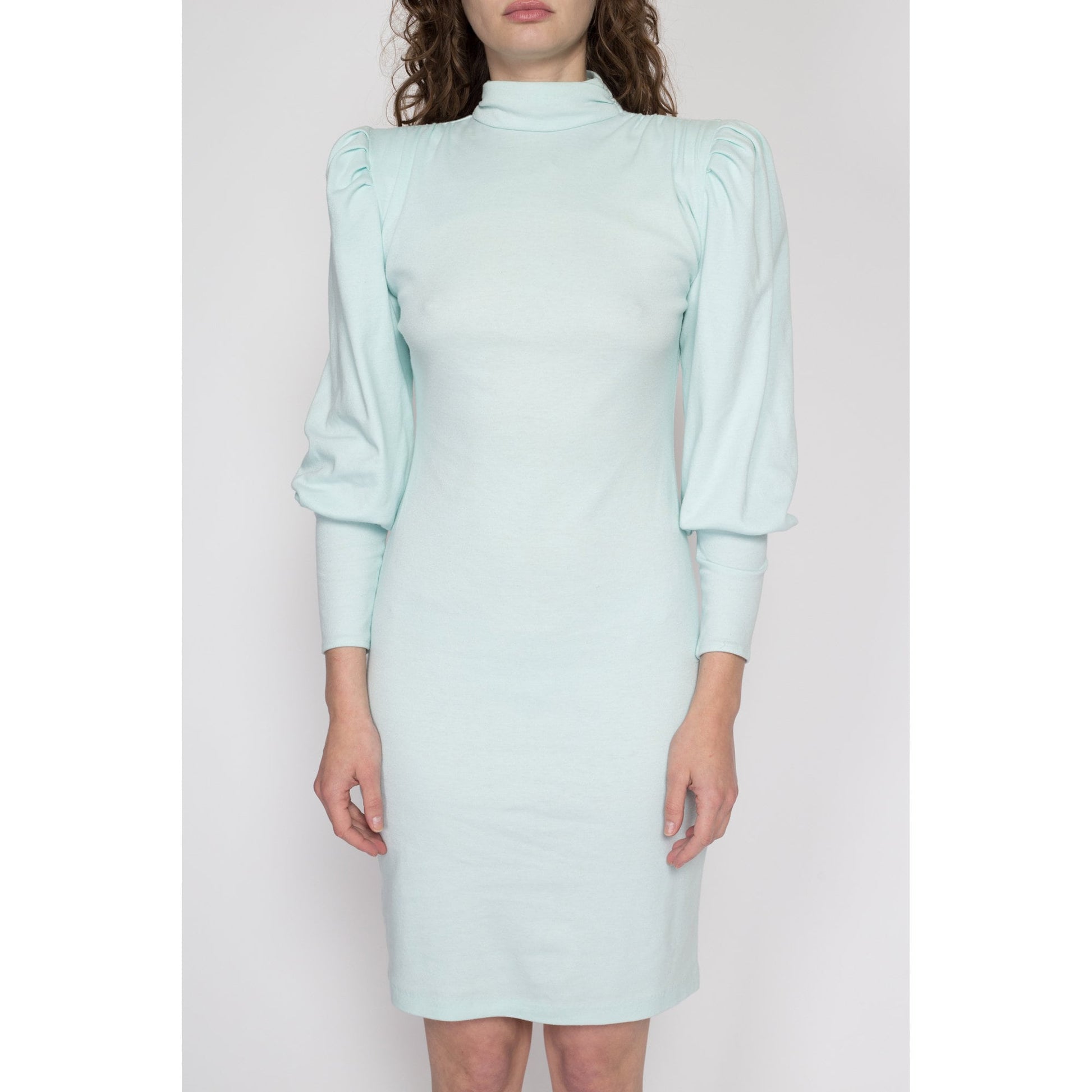 Medium 80s Mint Green Bishop Sleeve Mini Dress Medium 80s Mint Green Bishop Sleeve Mini Dress