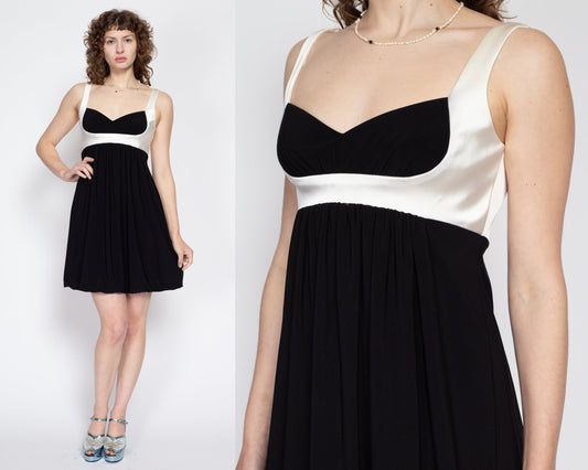 Medium Y2K Black & White Satin Mini Bubble Dress | Vintage Sleeveless Party Dress