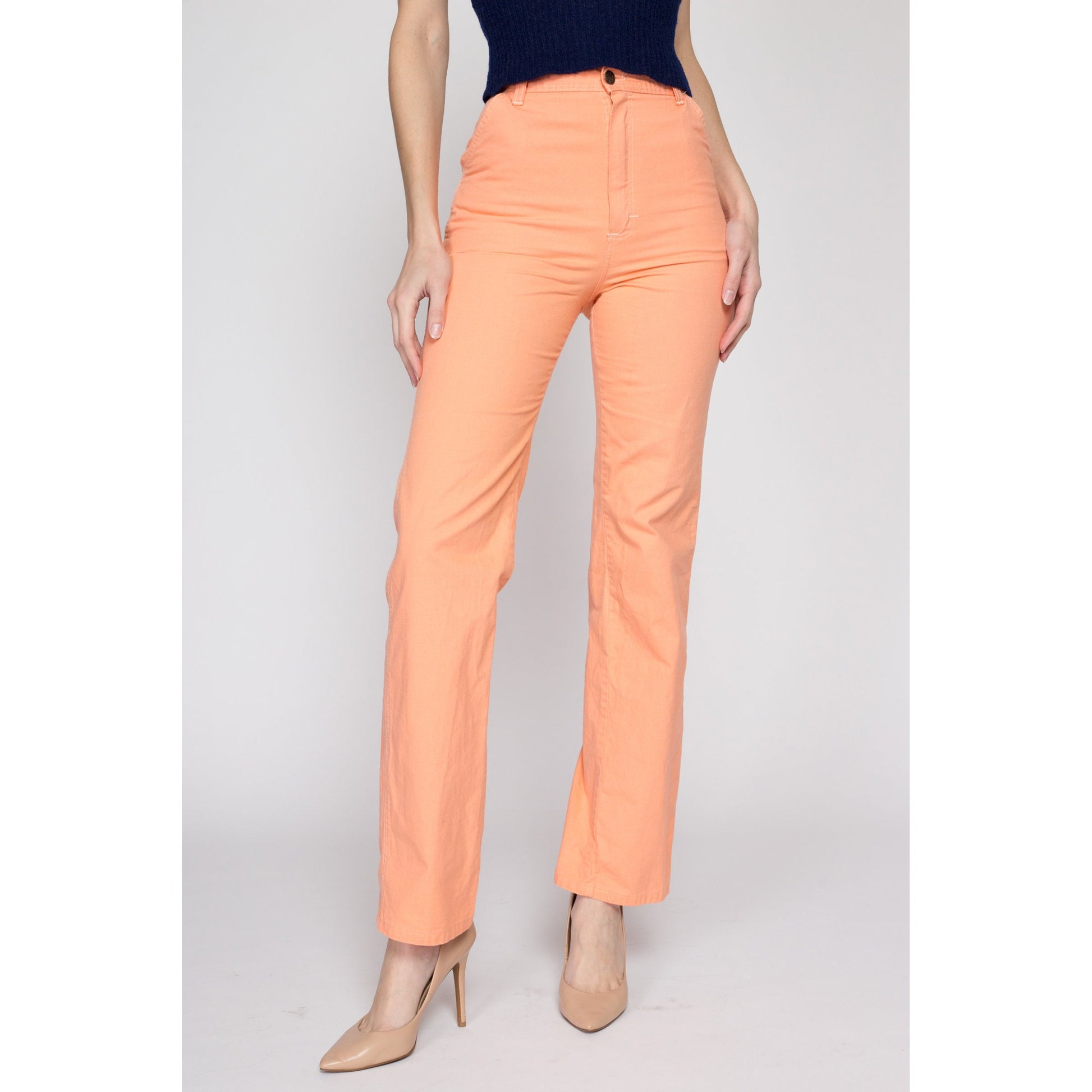 XS 70s Orange Sherbet Carpenter Pants 24" | Vintage High Waisted Straight Leg Retro Trousers