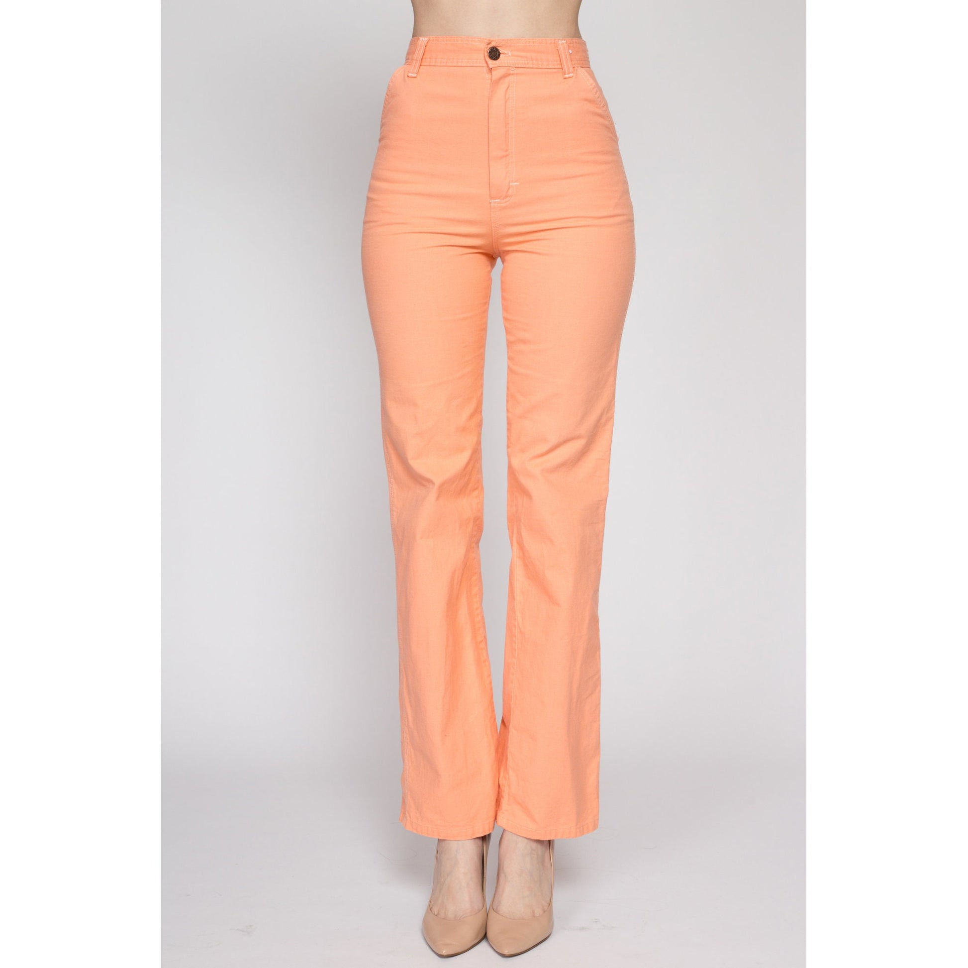 XS 70s Orange Sherbet Carpenter Pants 24" | Vintage High Waisted Straight Leg Retro Trousers