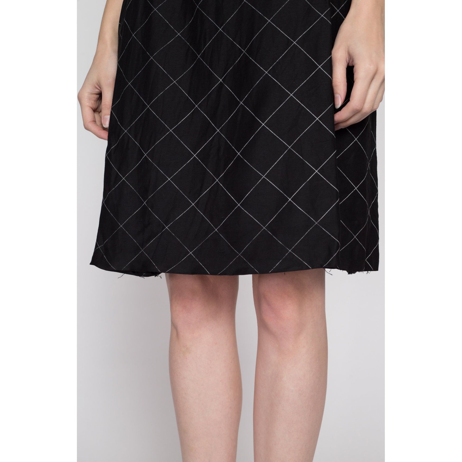60s Black & White Grid Print Mini Dress, As Is - Small 60s Black & White Grid Print Mini Dress, As Is - Small