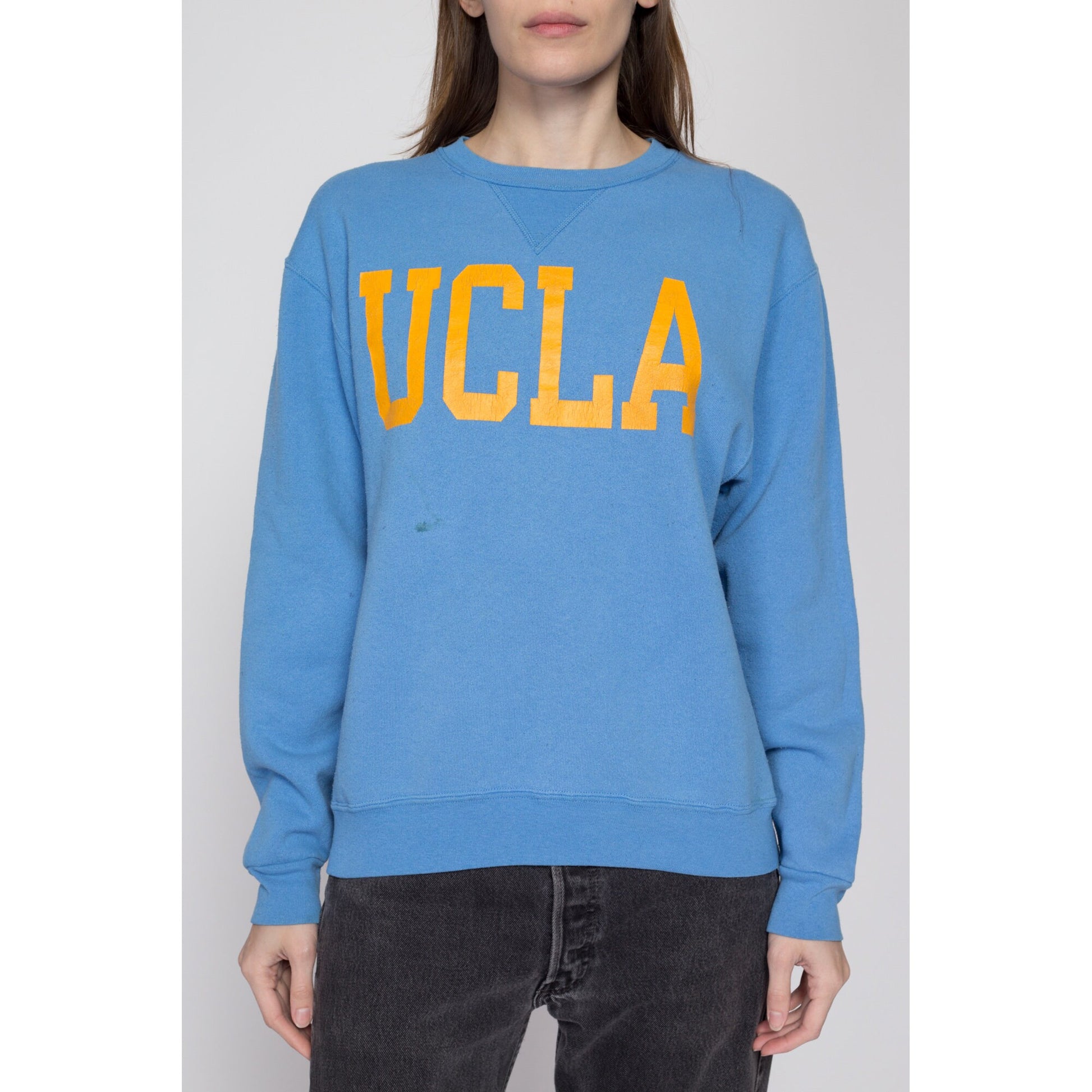 Large 90s UCLA Blue V Stitch Sweatshirt | Vintage University Of California Los Angeles Graphic Collegiate Crewneck