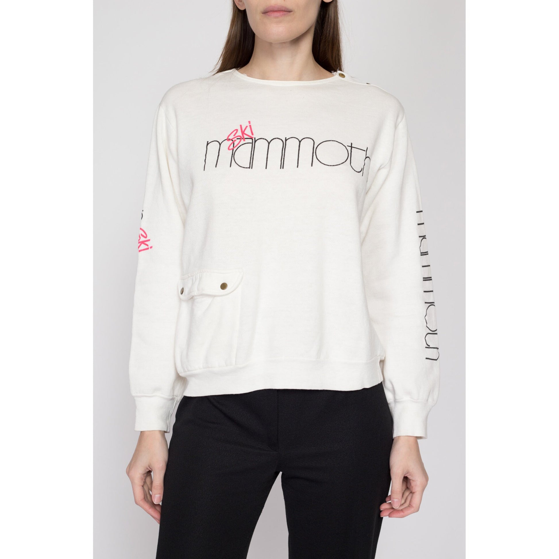 Medium 80s Ski Mammoth Sweatshirt | Vintage White Graphic Winter Tourist Pullover