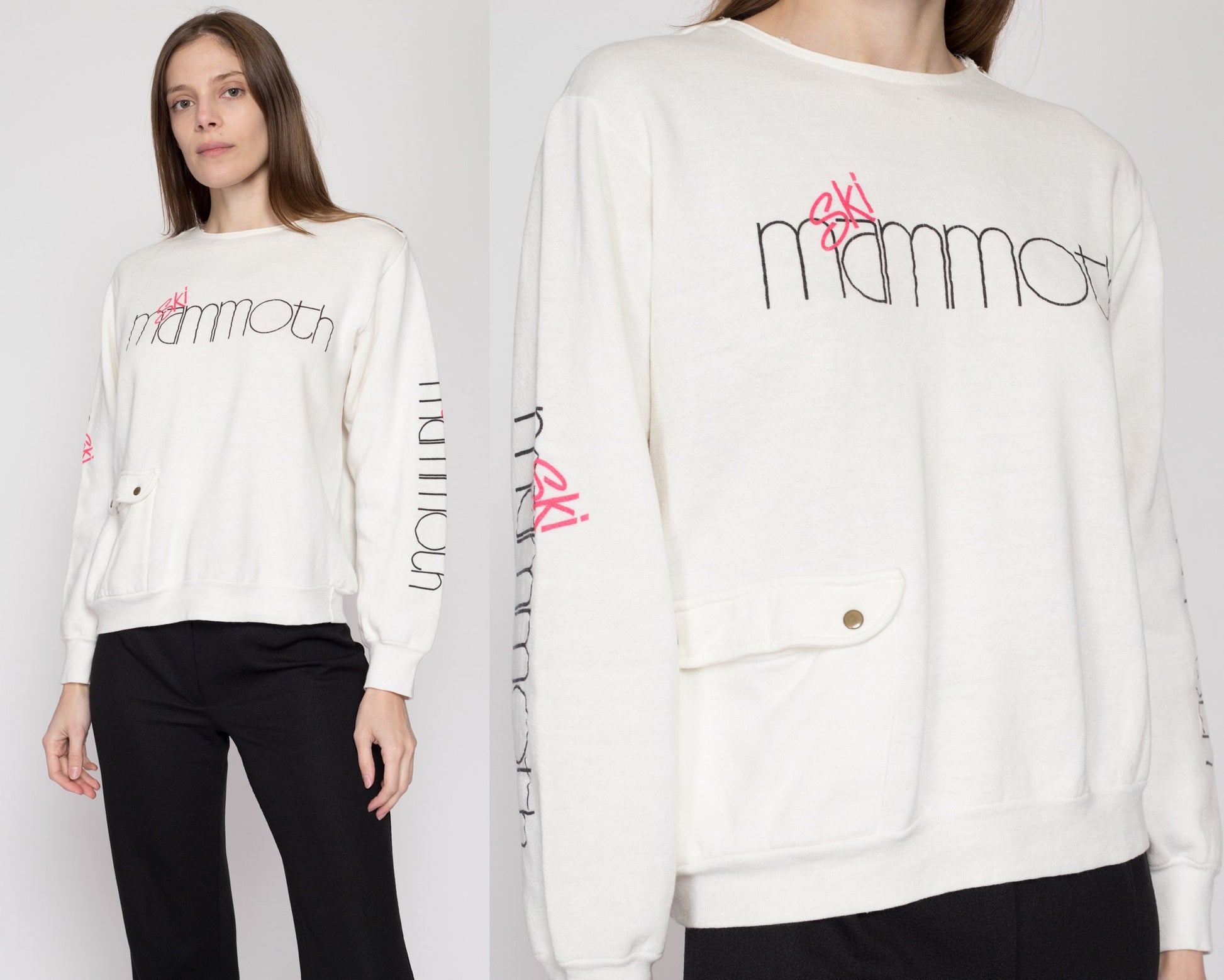 Medium 80s Ski Mammoth Sweatshirt | Vintage White Graphic Winter Tourist Pullover