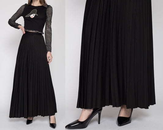 XS 1940s Koret 'Pleetskirt' Black Pleated Maxi Skirt 24.5" | Vintage 40s High Waisted A Line Long Gothic Hostess Skirt