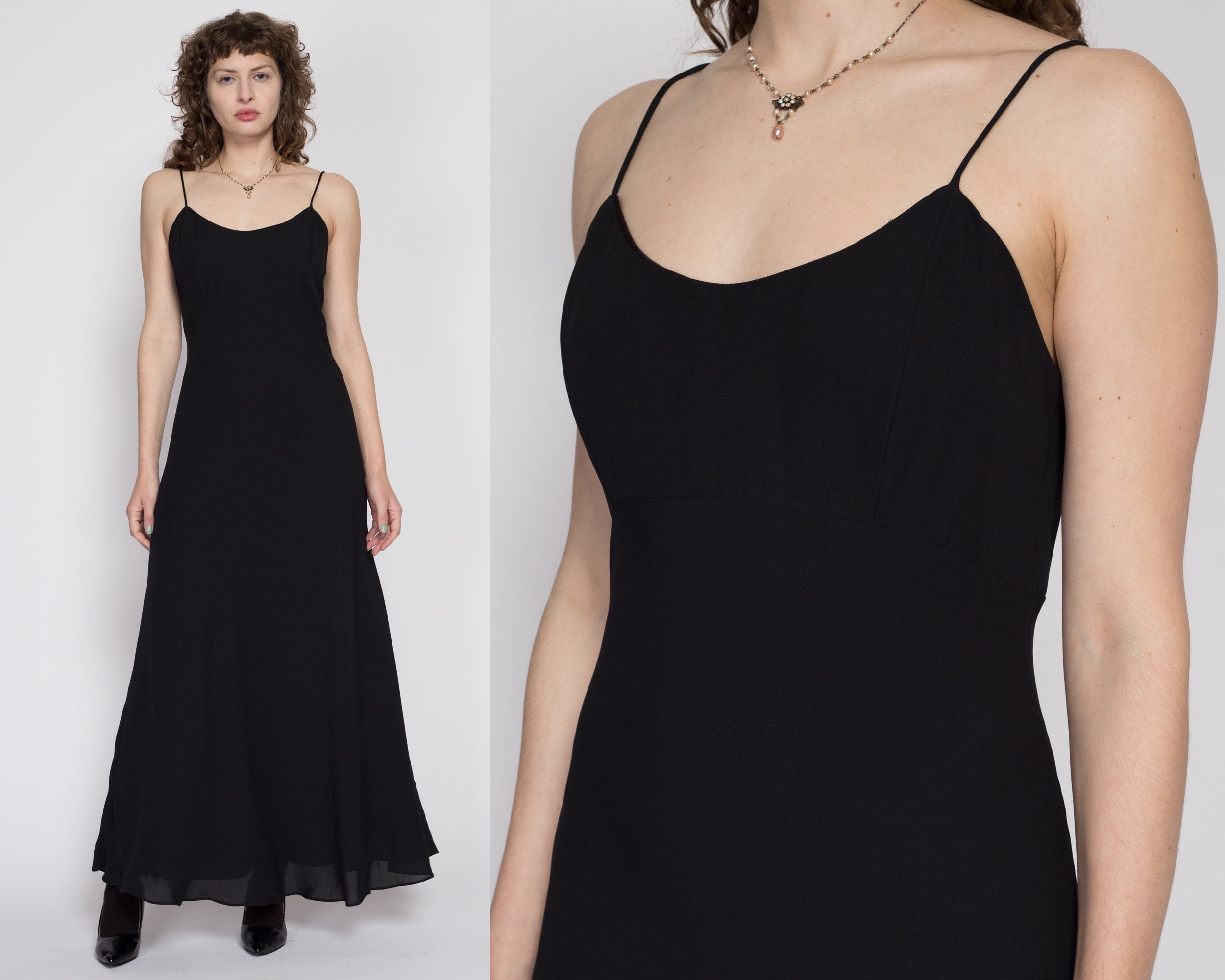 90's Black Silk Spaghetti Strap Evening Dress M – Buzz Vintage Boutique