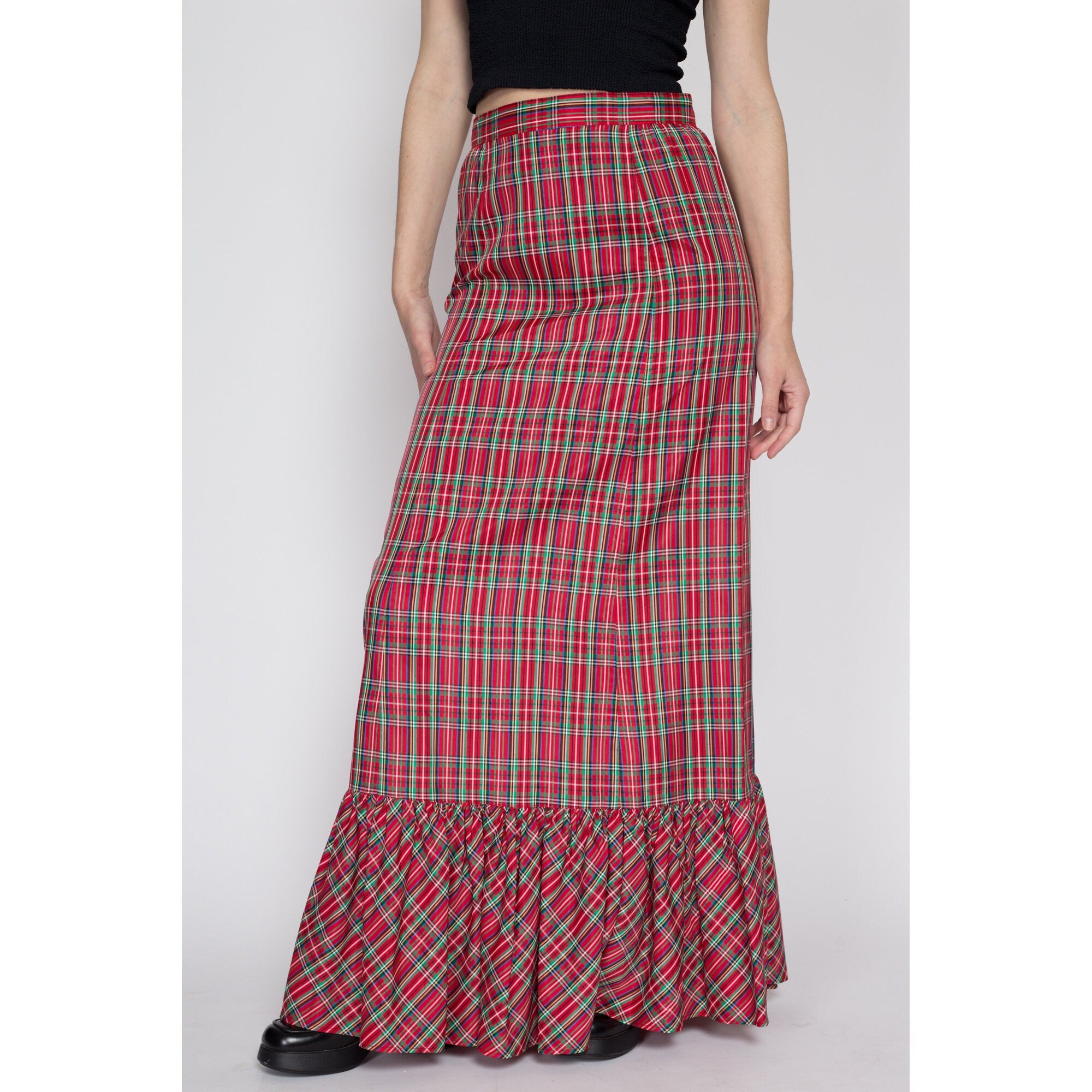 Plaid taffeta maxi clearance skirt