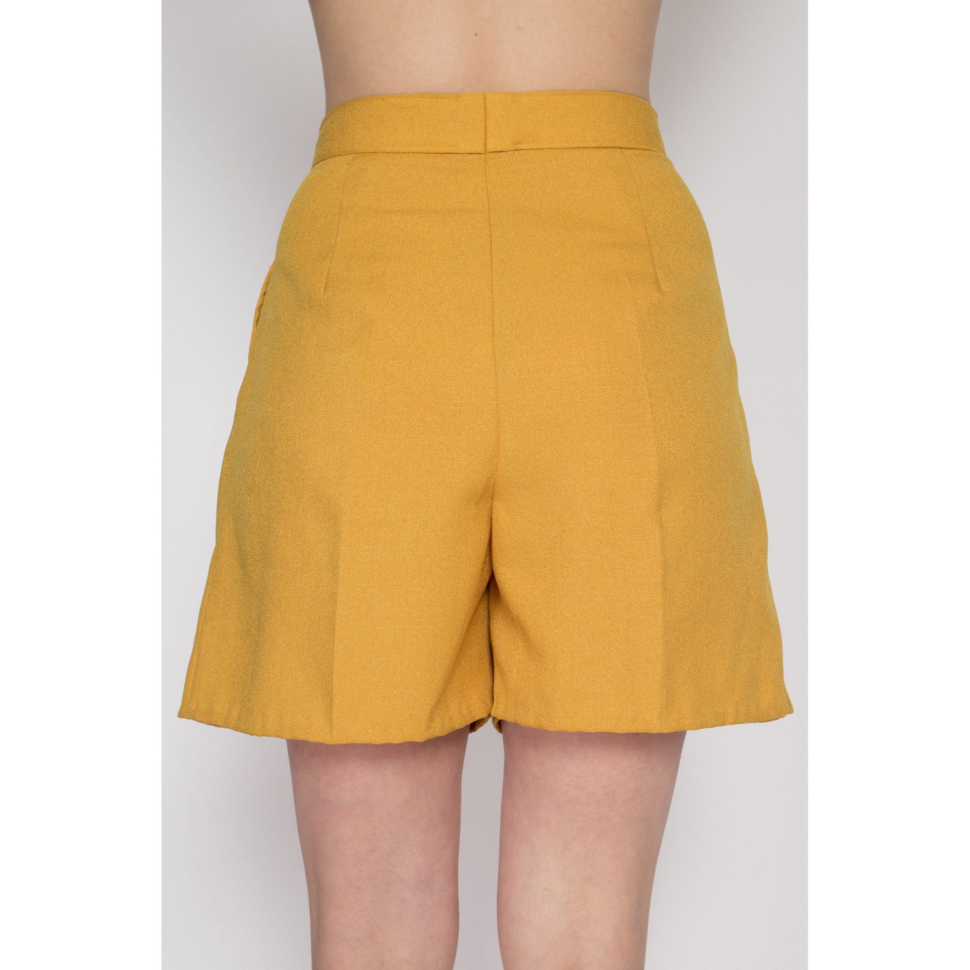 Medium 80s Mustard Yellow Pleated Shorts 28" | Vintage High Waisted Long Shorts