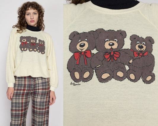XL 90s Teddy Bear Sweatshirt | Vintage Cute Animal Graphic Yellow Grandma Pullover