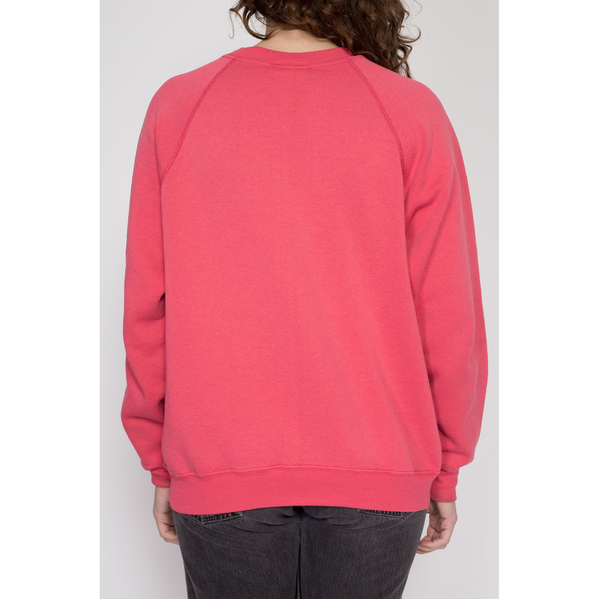 XL 90s Quilted Snowflake Graphic Sweatshirt | Vintage Salmon Pink Patchwork Raglan Sleeve Pullover