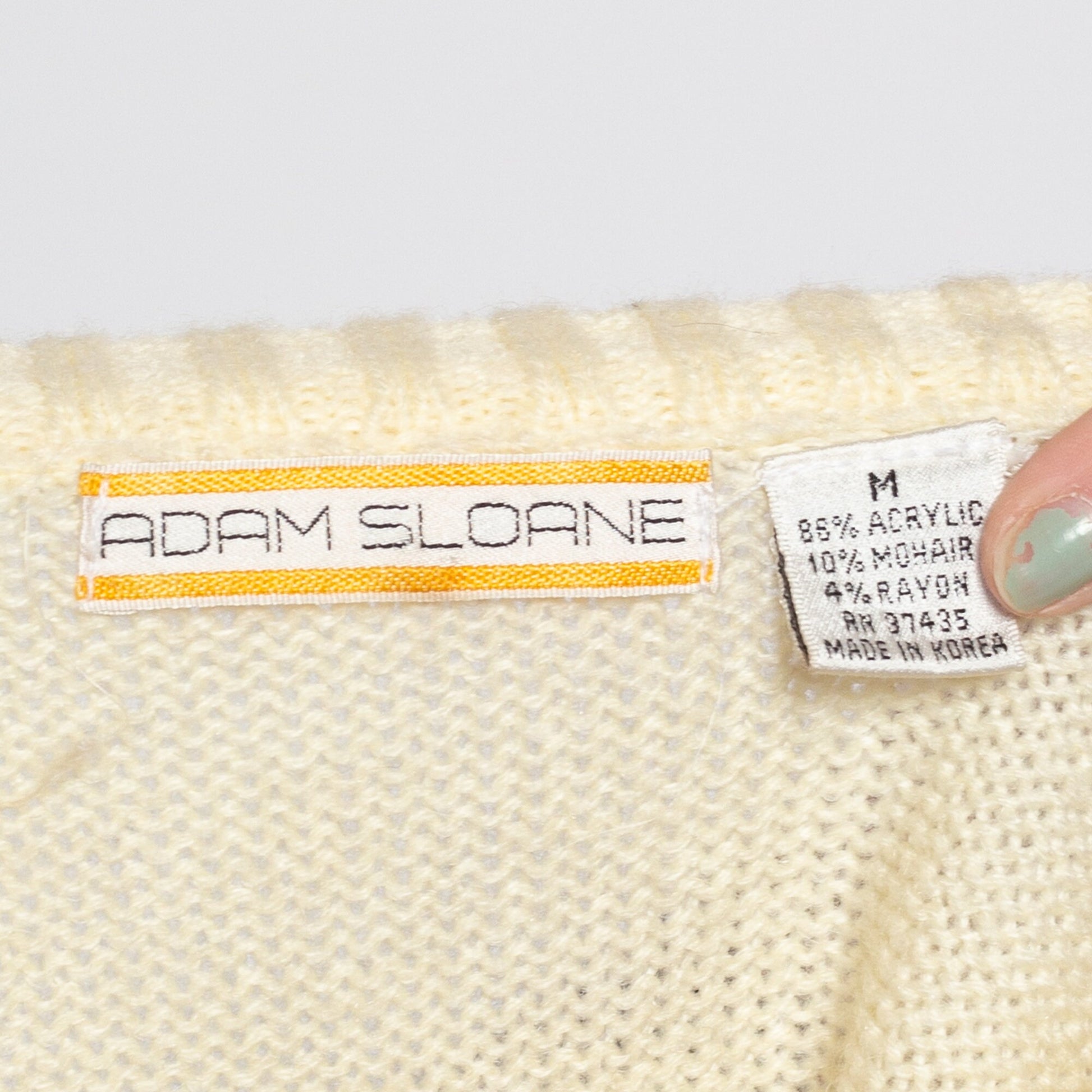 Medium 80s Argyle Mohair Blend Sweater Vest | Vintage Adam Sloane Cream V Neck Sleeveless Knit Pullover