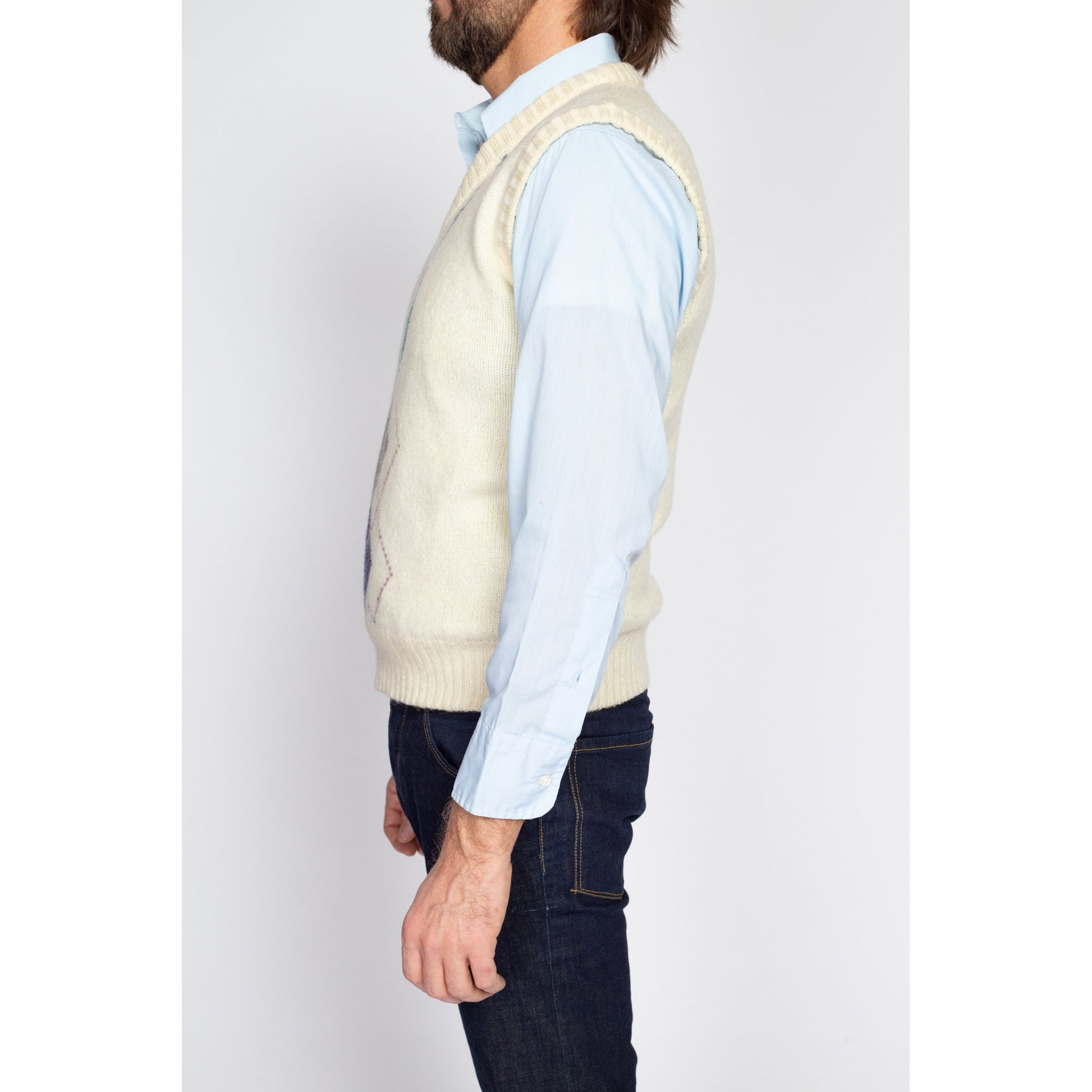 Medium 80s Argyle Mohair Blend Sweater Vest | Vintage Adam Sloane Cream V Neck Sleeveless Knit Pullover