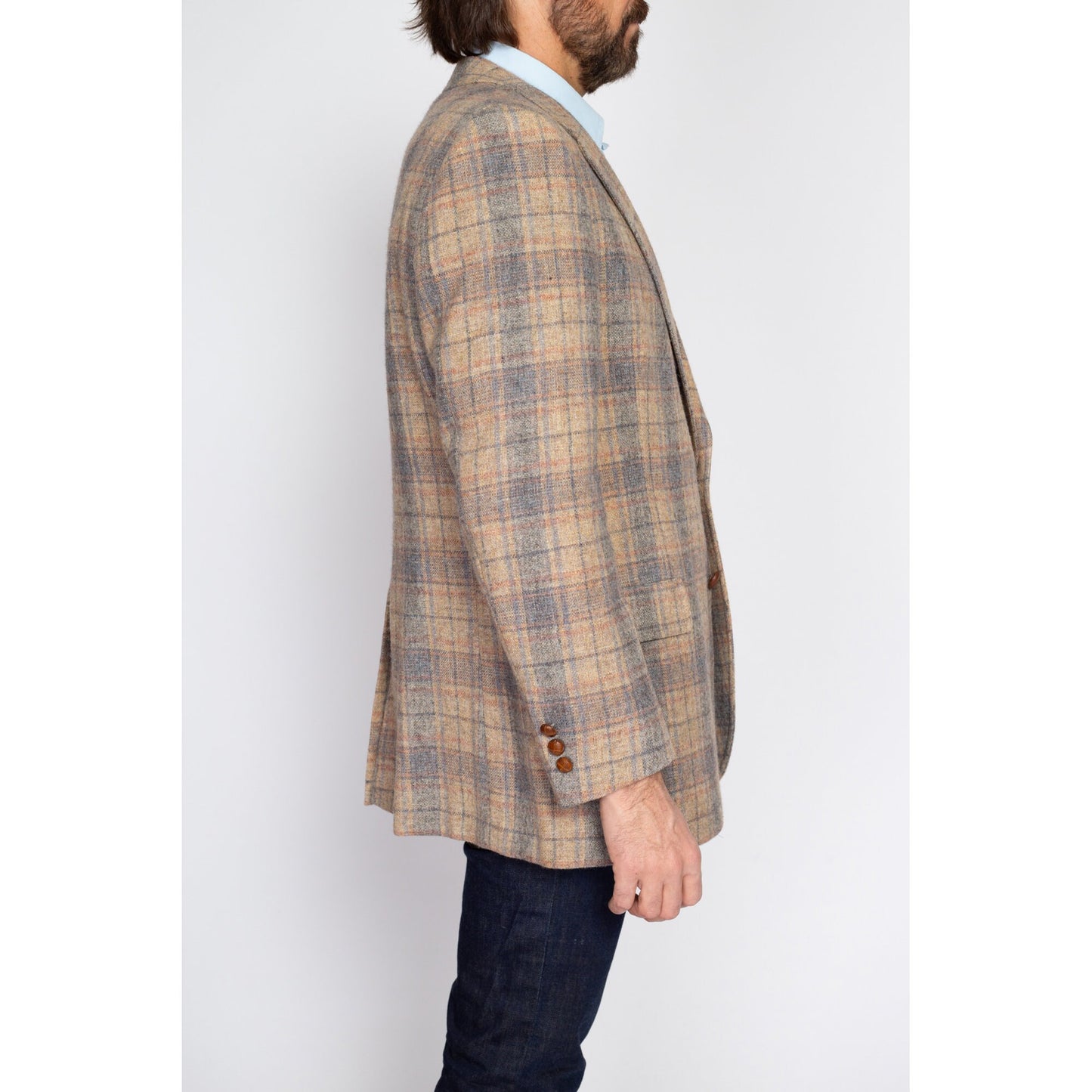 Medium 70s 80s Austin Reed Plaid Wool Sport Coat | Vintage Menswear Button Up Notched Collar Blazer Jacket
