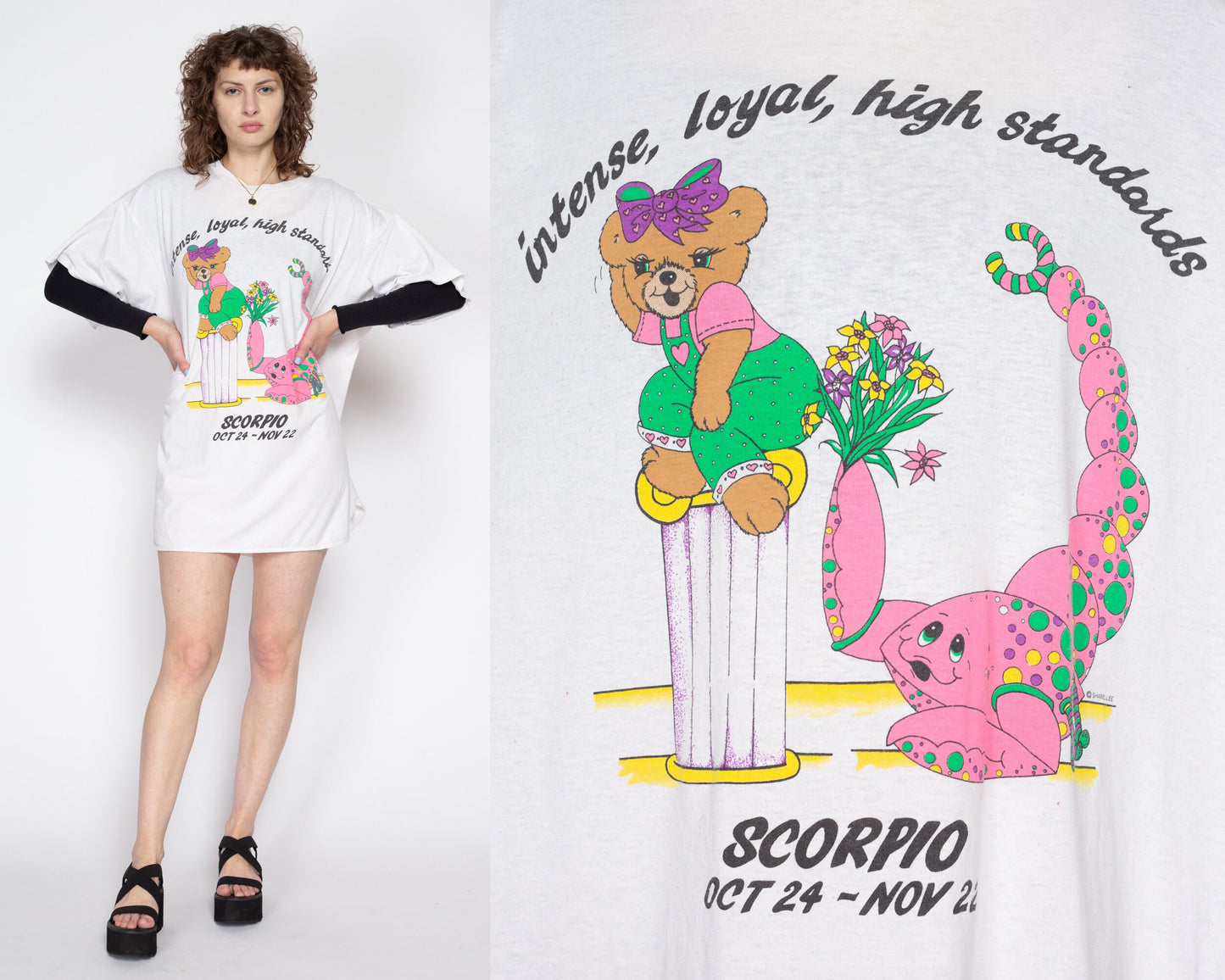 One Size 80s Scorpio Astrology Sleep Shirt | Vintage Zodiac Sign Oversize Pajama T Shirt Dress