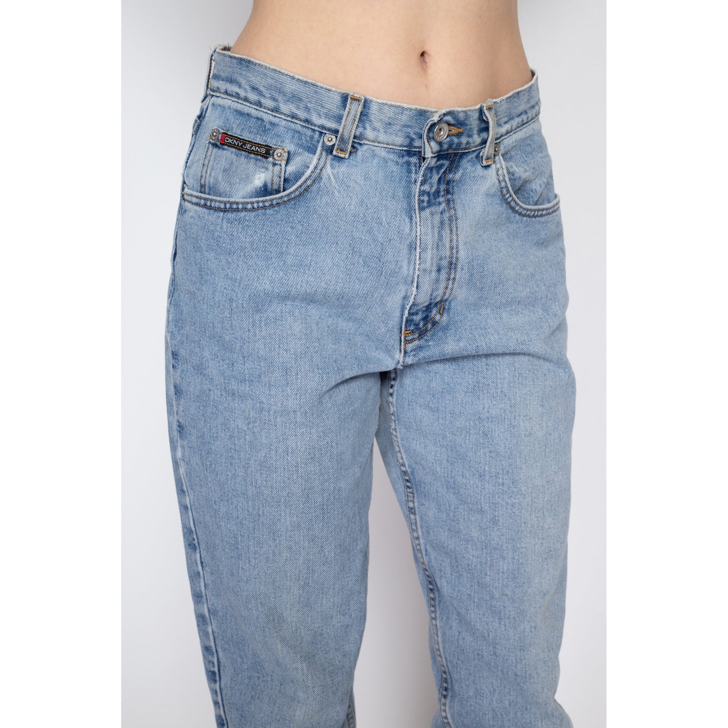 Large 90s DKNY High Waisted Mom Jeans 31" | Vintage Light Wash Denim Tapered Leg Jeans