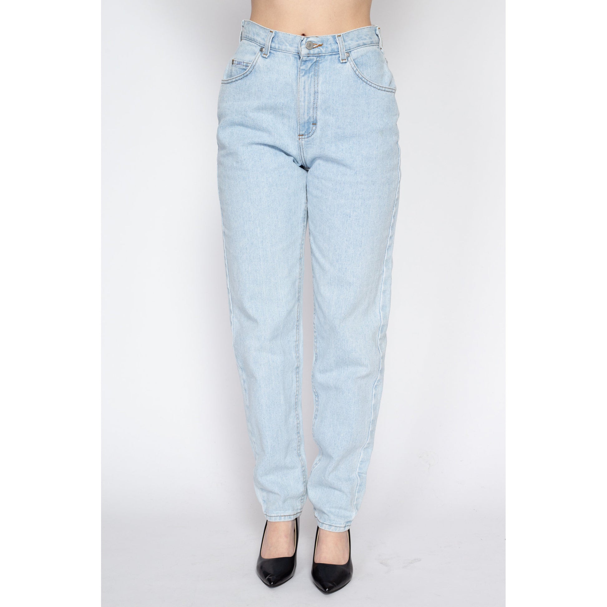 Small 90s Lee High Waisted Light Wash Jeans 27" | Vintage Denim Tapered Leg Mom Jeans
