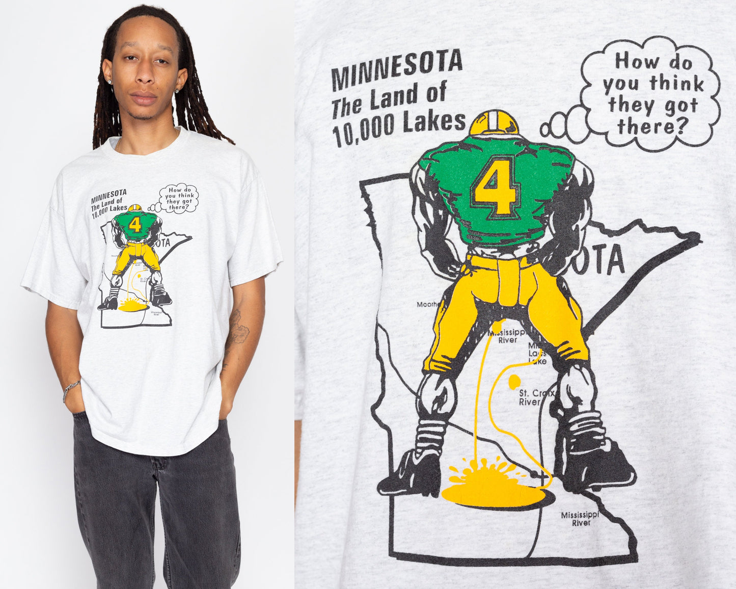 XL 90s Green Bay Packers Minnesota Rivalry NFL T Shirt | Vintage Land Of 10,000 Lakes Funny Football Graphic Tee