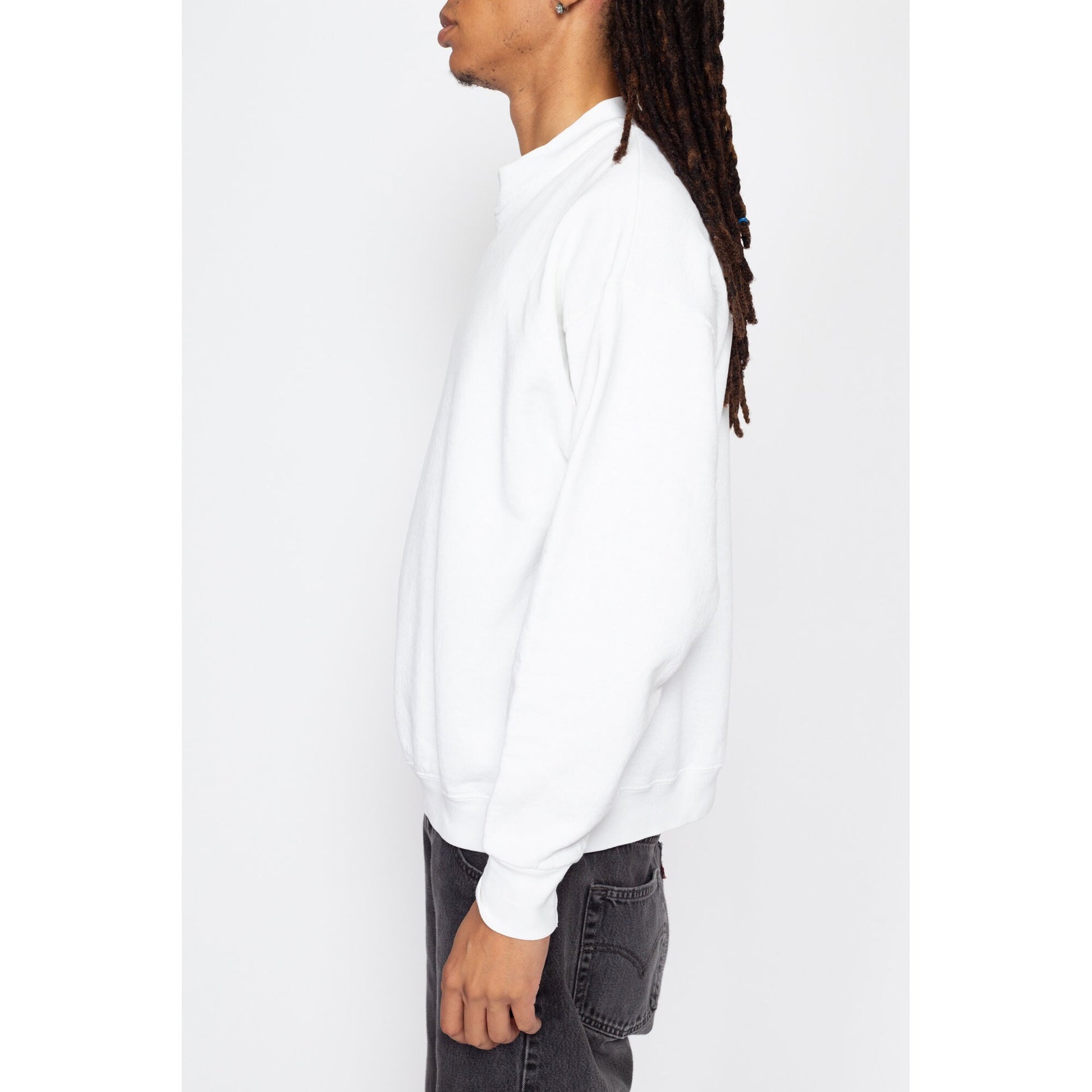 Lrg-XL 90s White Crewneck Sweatshirt | Vintage Men's Blank Plain Pullover