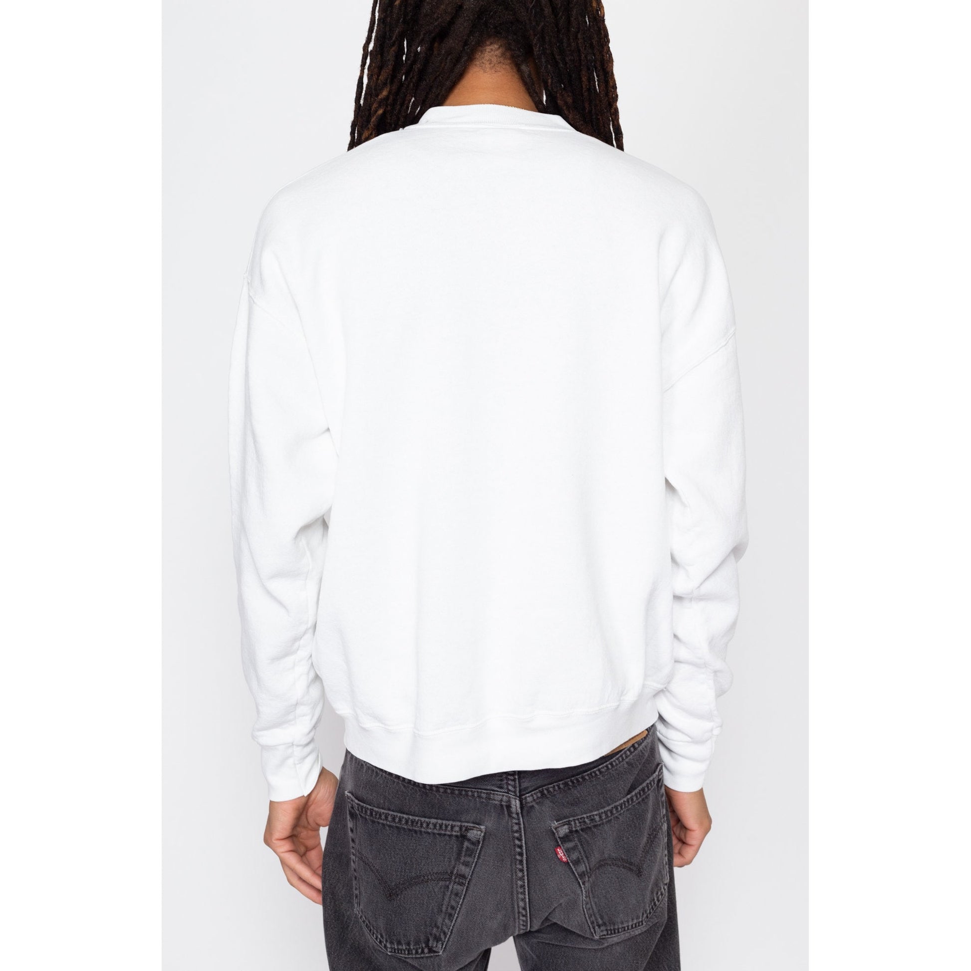 Lrg-XL 90s White Crewneck Sweatshirt | Vintage Men's Blank Plain Pullover