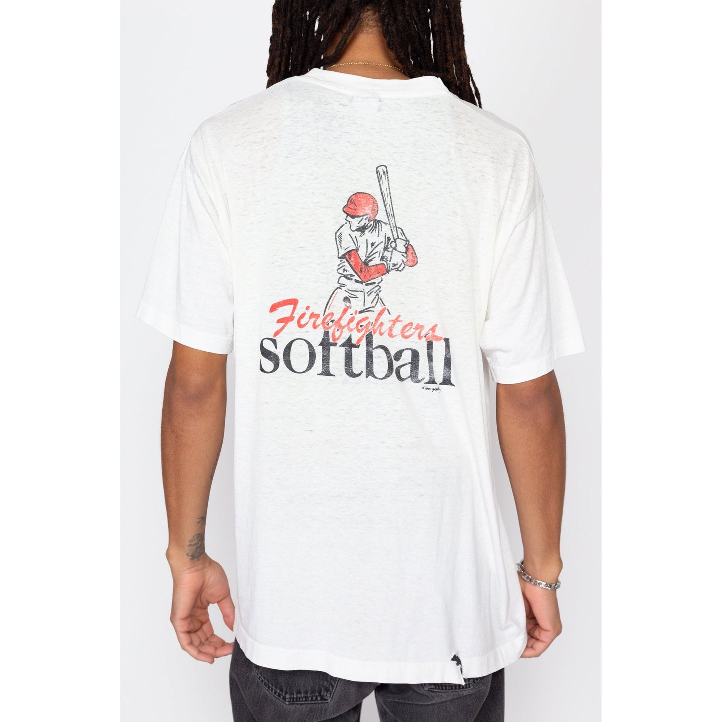 XL 90s Firefighters Softball Distressed T Shirt | Vintage El Paso Fire Department Baseball Graphic Tee
