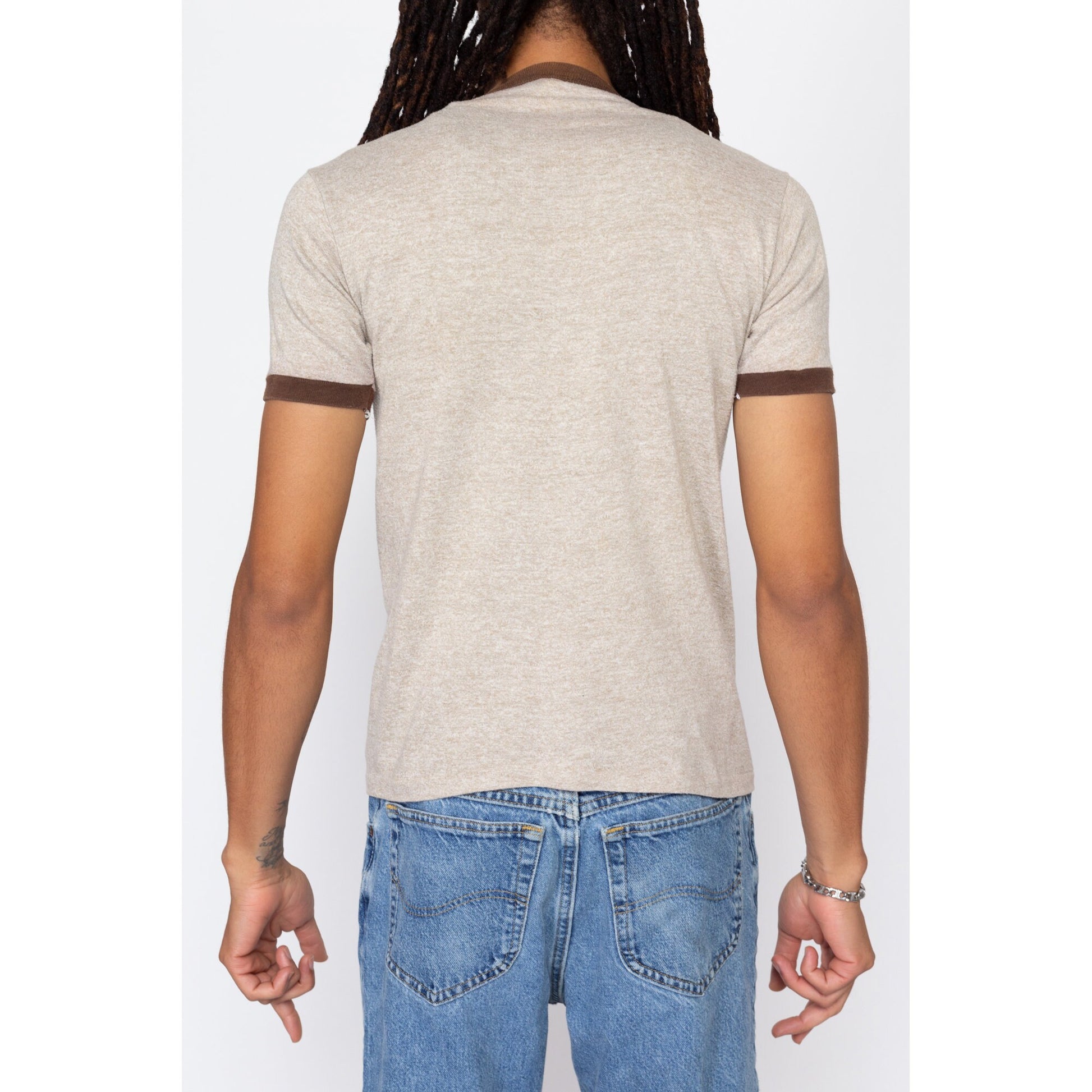 Small 80s Boy Scouts Brown Ringer T Shirt | Vintage Cresap's Trail Straus BSA Two Tone Graphic Tee