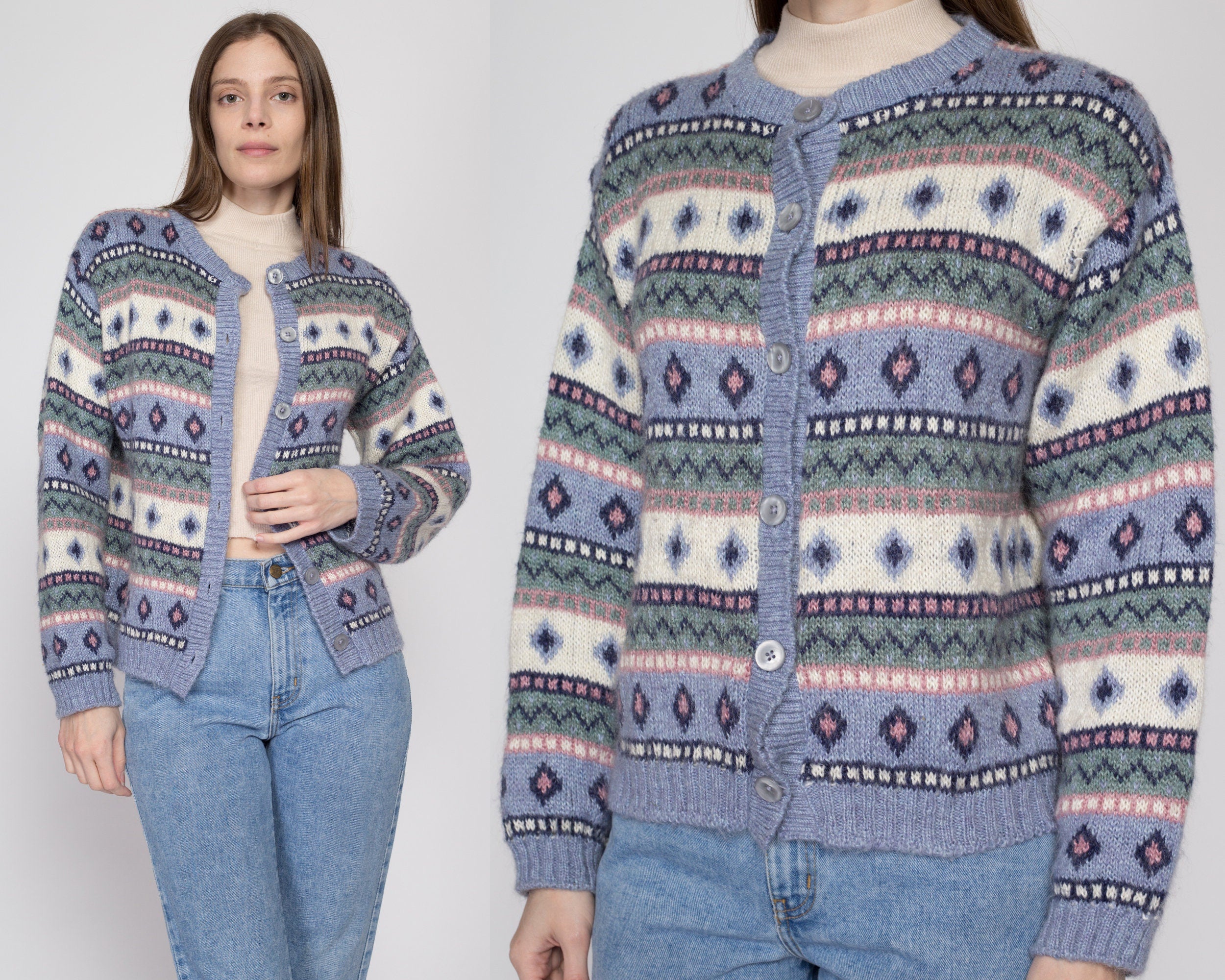 Medium 90s LL Bean Pastel Fair Isle Cardigan