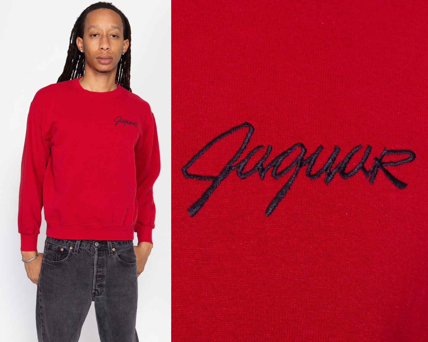 Medium 90s Jaguar Red Sweatshirt | Vintage Car Brand Graphic Pullover